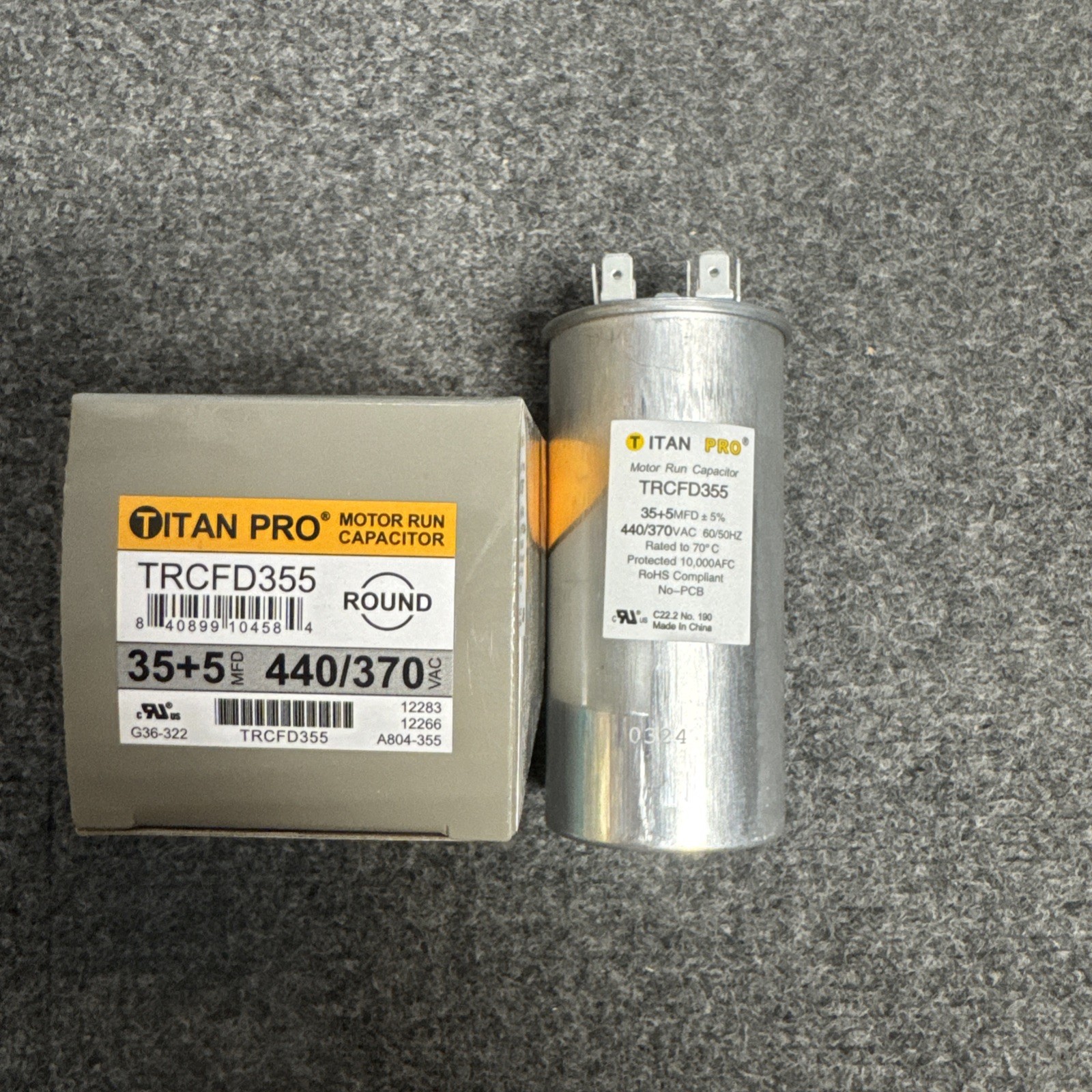 TitanPro TRCFD355 HVAC Round Dual Motor Run Capacitor 35/5 MFD/UF440/370 Volts