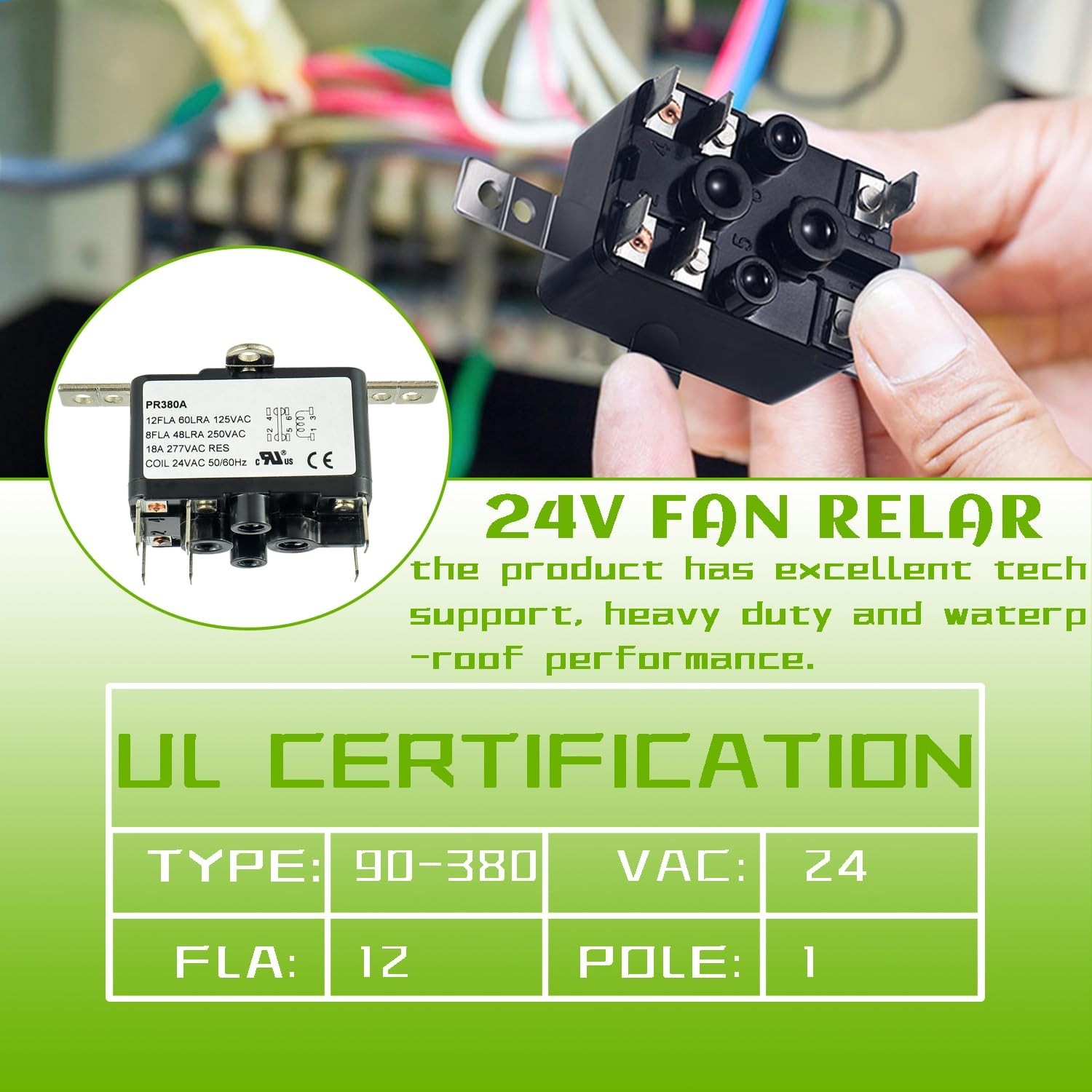 24V AC Fan Relay 90-380 AC Switch SPST for HVAC Coleman Goodman Furnace