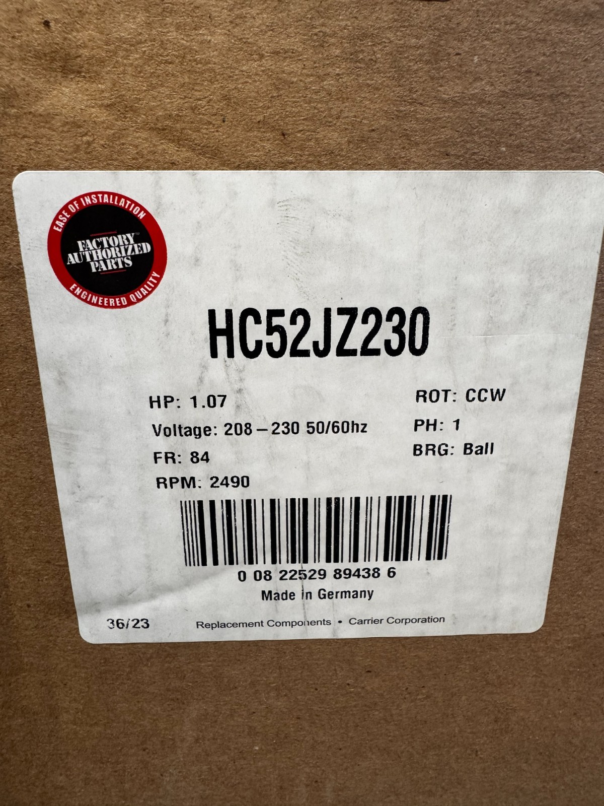 EBMPAPST HC52JZ231, BLOWER MOTOR M3G084-FA15-U5 **A118**