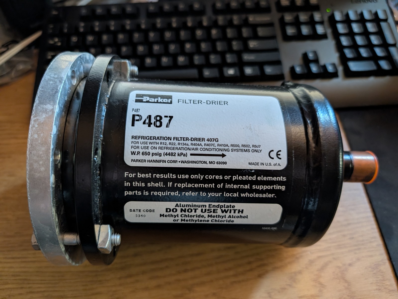 PARKER Filter Dryer Core Shell P487 : 9 5/16 in Lg, 7/8 in ODF