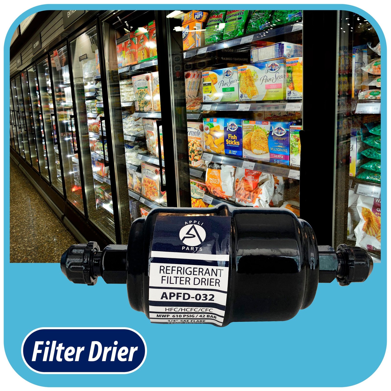 Appli Parts APFD-032 Liquid Line Filter Drier 1/4in SAE Flare Connection Univers