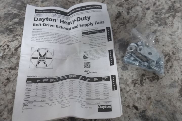 Dayton 1AHB5 60 In Blade Diameter Steel Frame Exhaust Fan w/out Motor