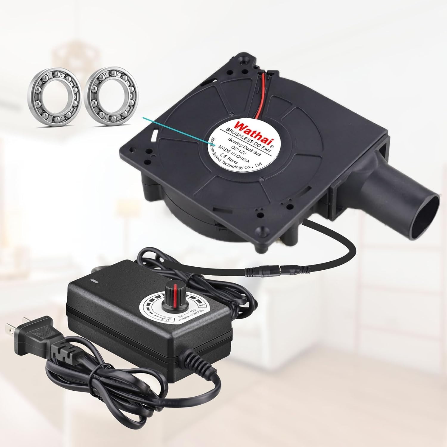 120mm 32mm Dual Ball Blower Fan 12V 110v AC Variable Speed Cooler DIY Projects
