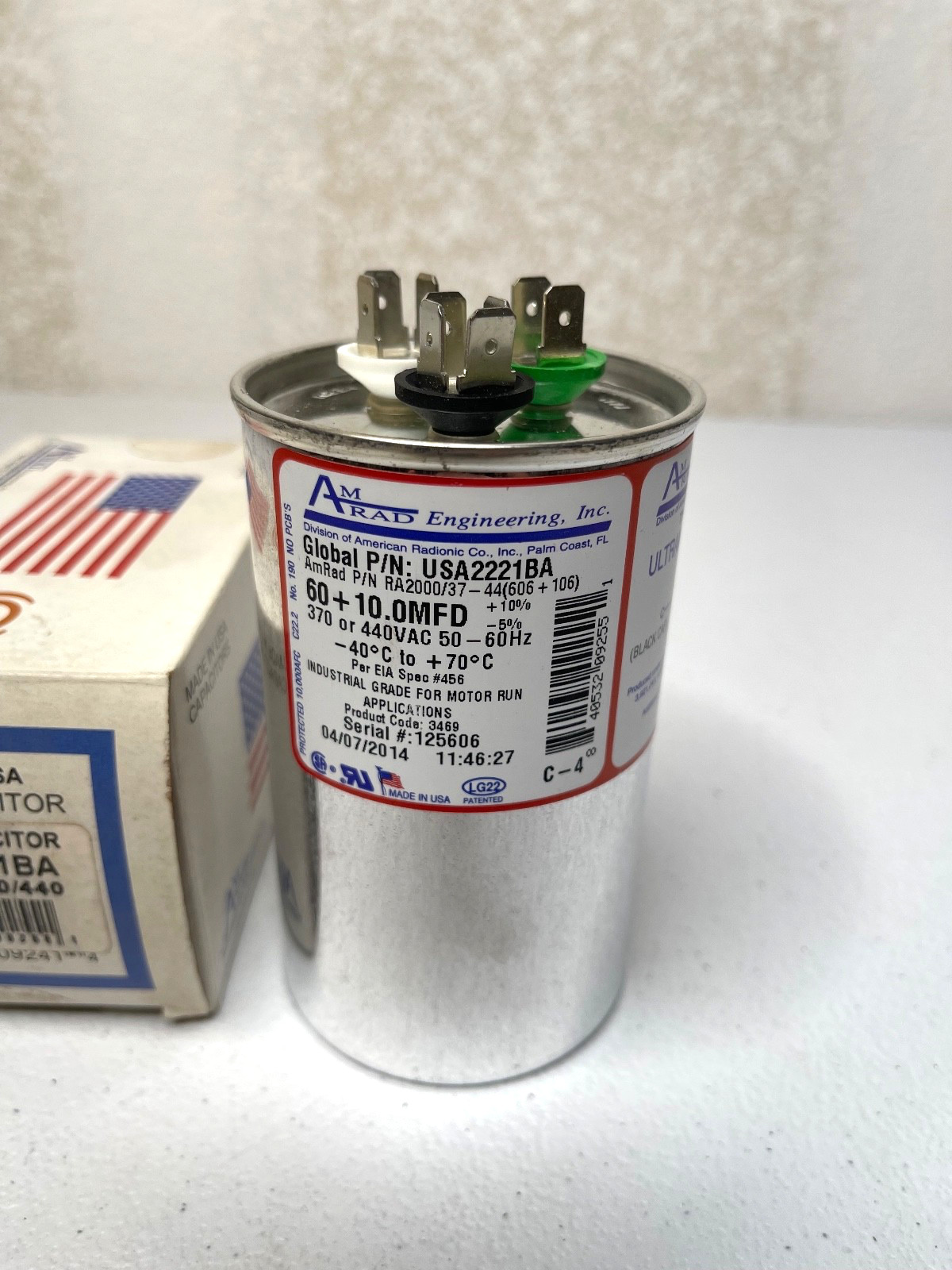 AmRad USA2221BA Run Capacitor 60+10 UF MFD 370/440V