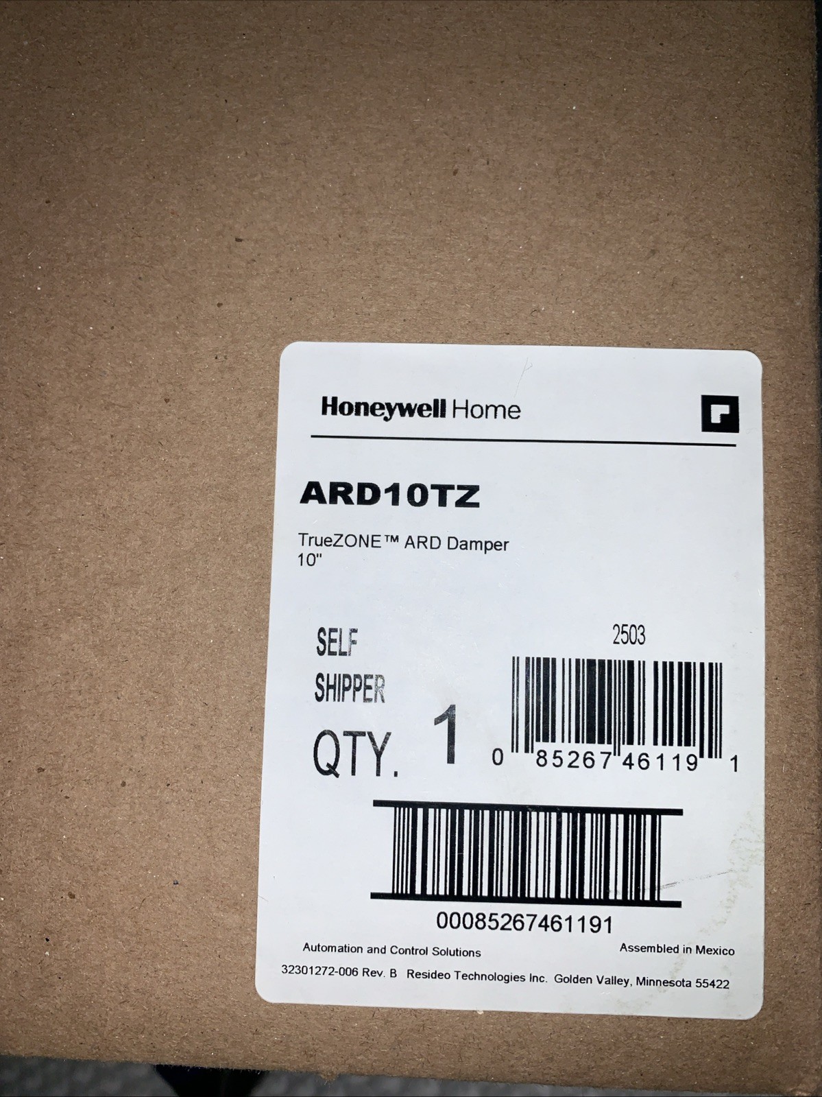 Honeywell ARD10TZ 10in Round Automatic TrueZONE Damper, Normally Open