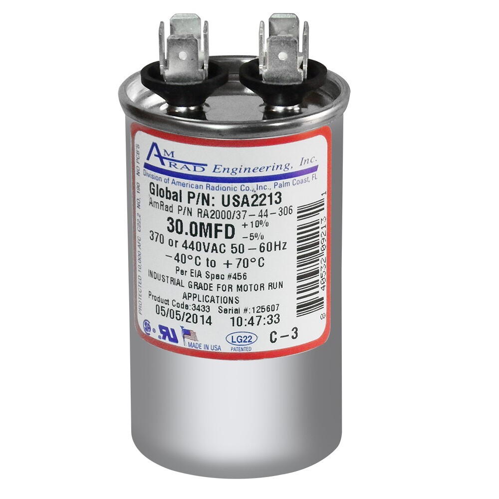 AmRad USA2213 Round Run Capacitor 30 uF MFD 370 / 440 Volt Made in USA