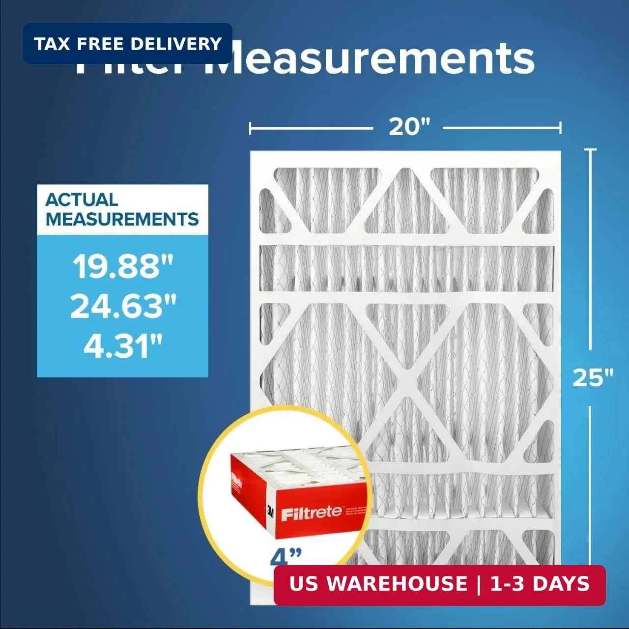 Filtrete 20x25x4 Air Filter MERV 11, MPR 1000 Micro Allergen Defense 2-Pack, Fit