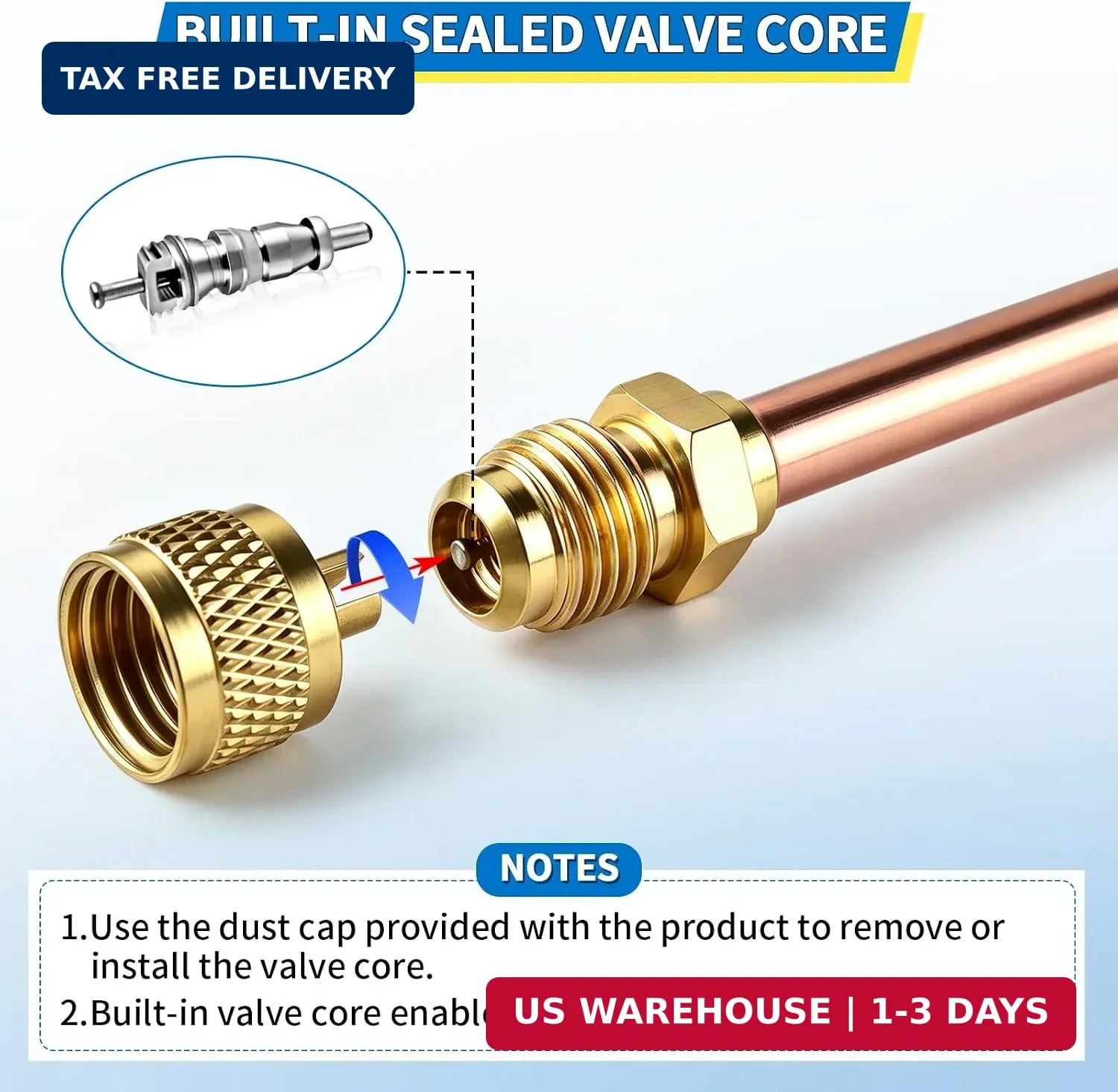 20-Pack 4.5 Inch HVAC Service Access Valves 1/4” SAE x 1/4” OD | 20pcs Stem Co