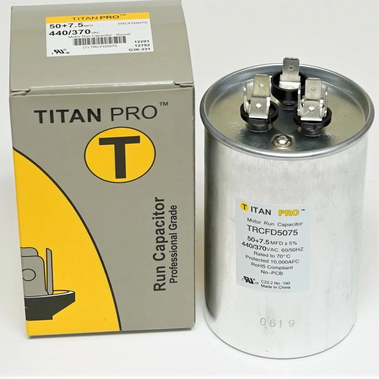 Titan Pro TRCFD5075 50+7.5 MFD 440 370V Round Motor Run Capacitor