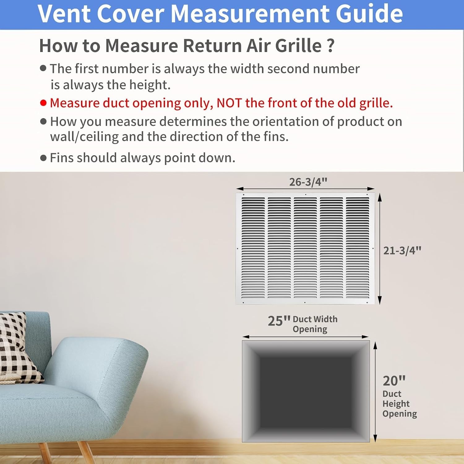 25″ x 20″ Steel Return Air Grille Vent Cover – HVAC Air Return Vent Cover