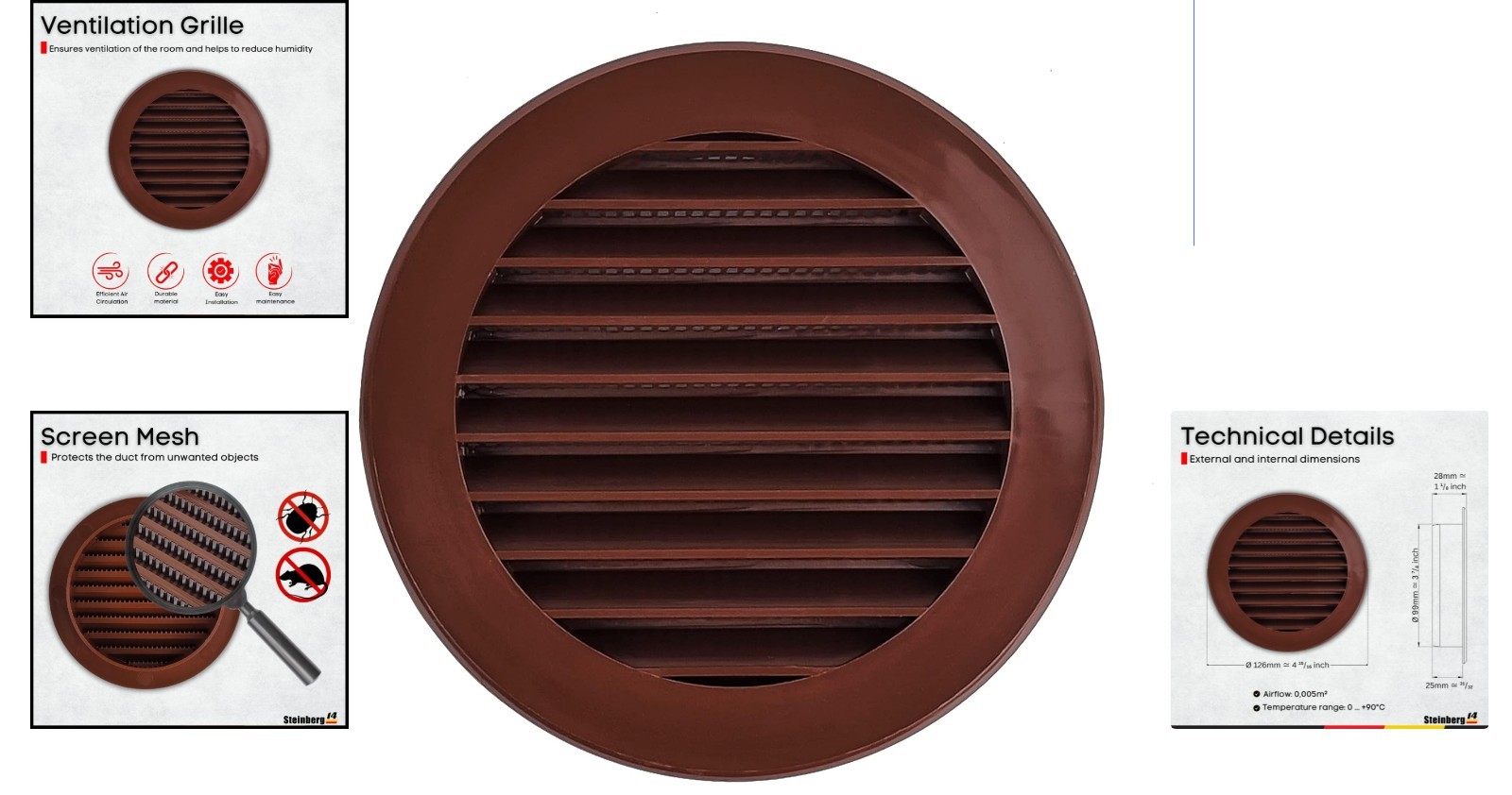 Stylish Brown 4-Inch Round Vent Grille – Perfect for Home Ventilation Needs
