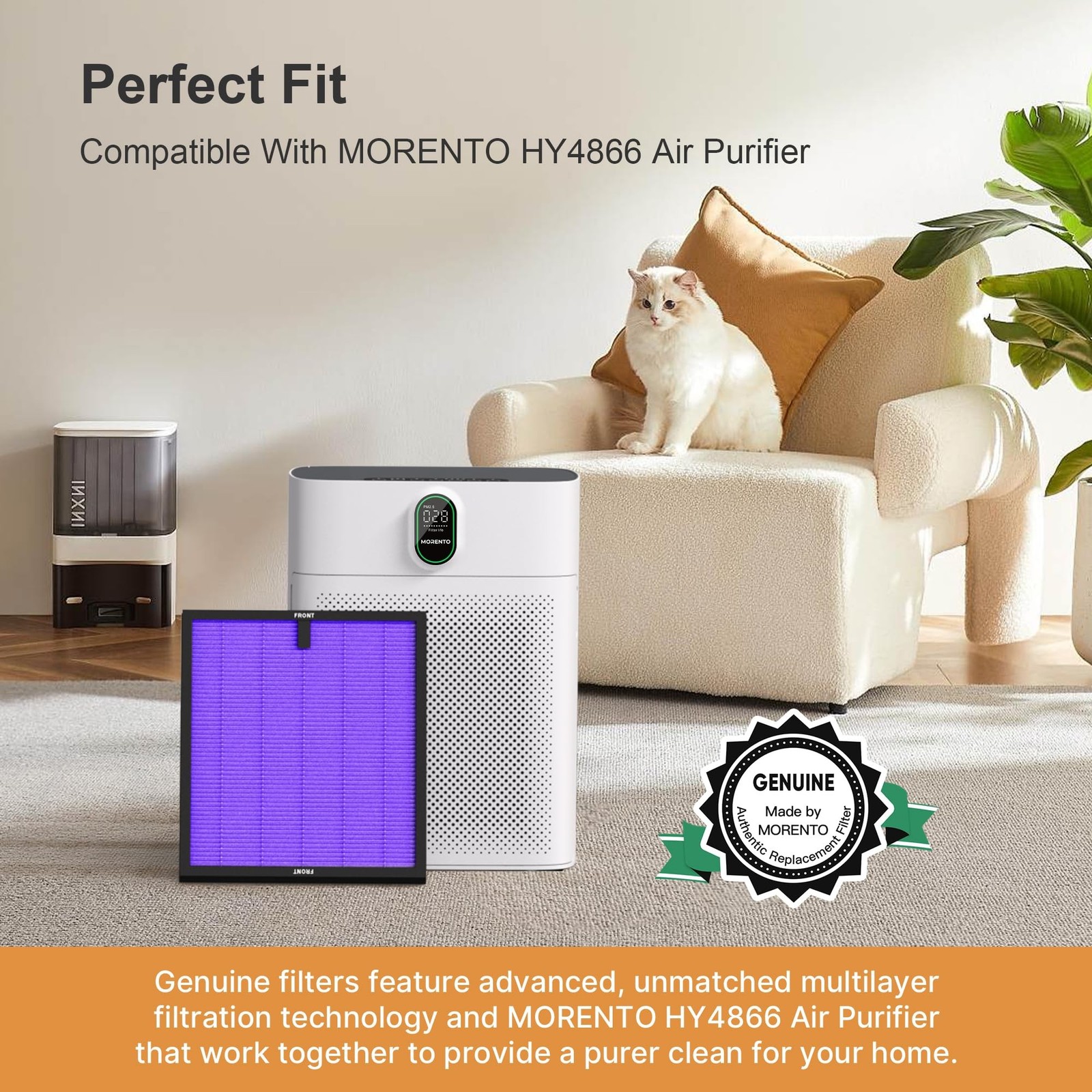 MORENTO 2 Pack HY4866 Genuine Air Purifier Replacement Filter for HY4866 Air …