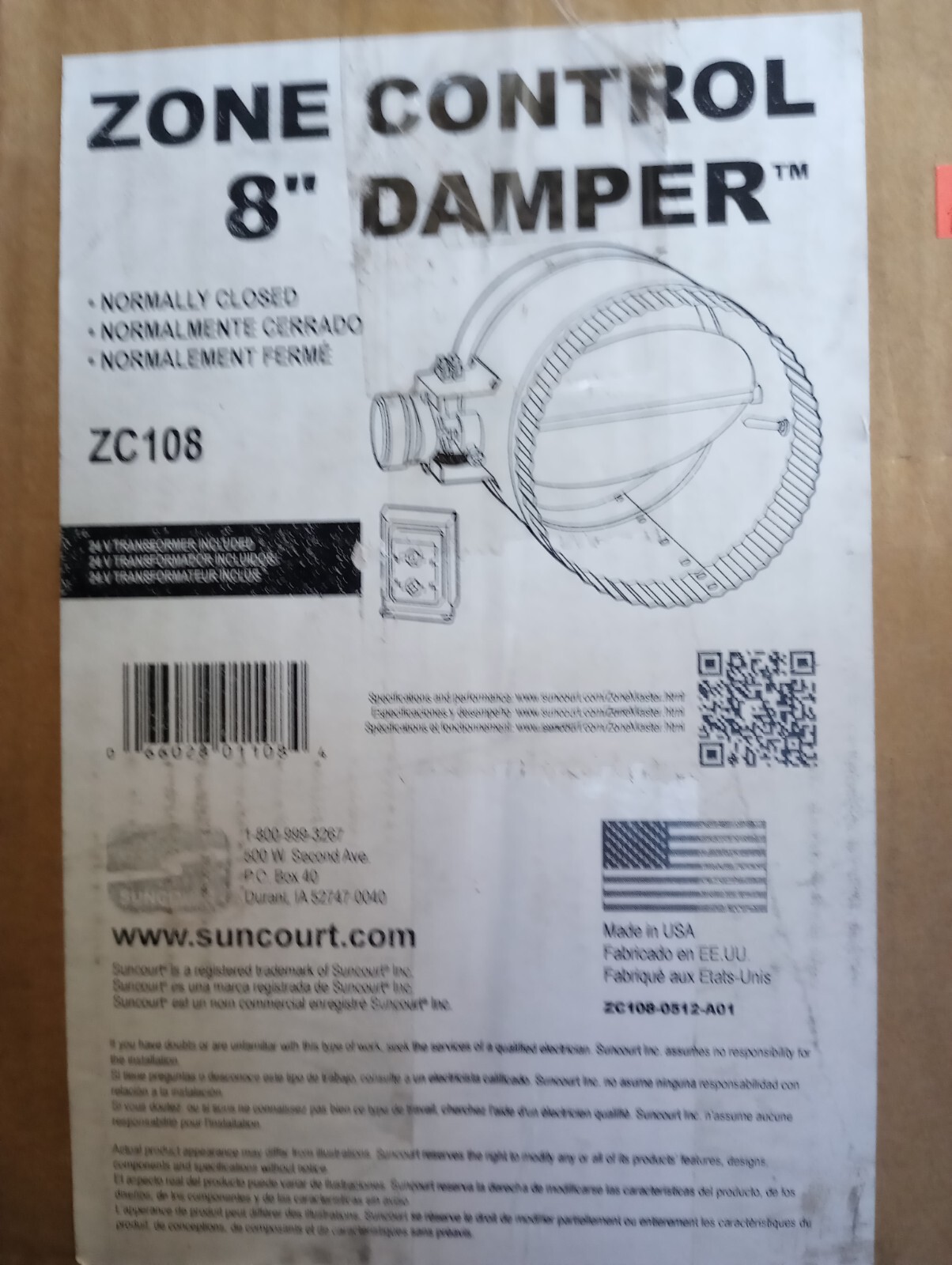 zone control 8″ damper motorized