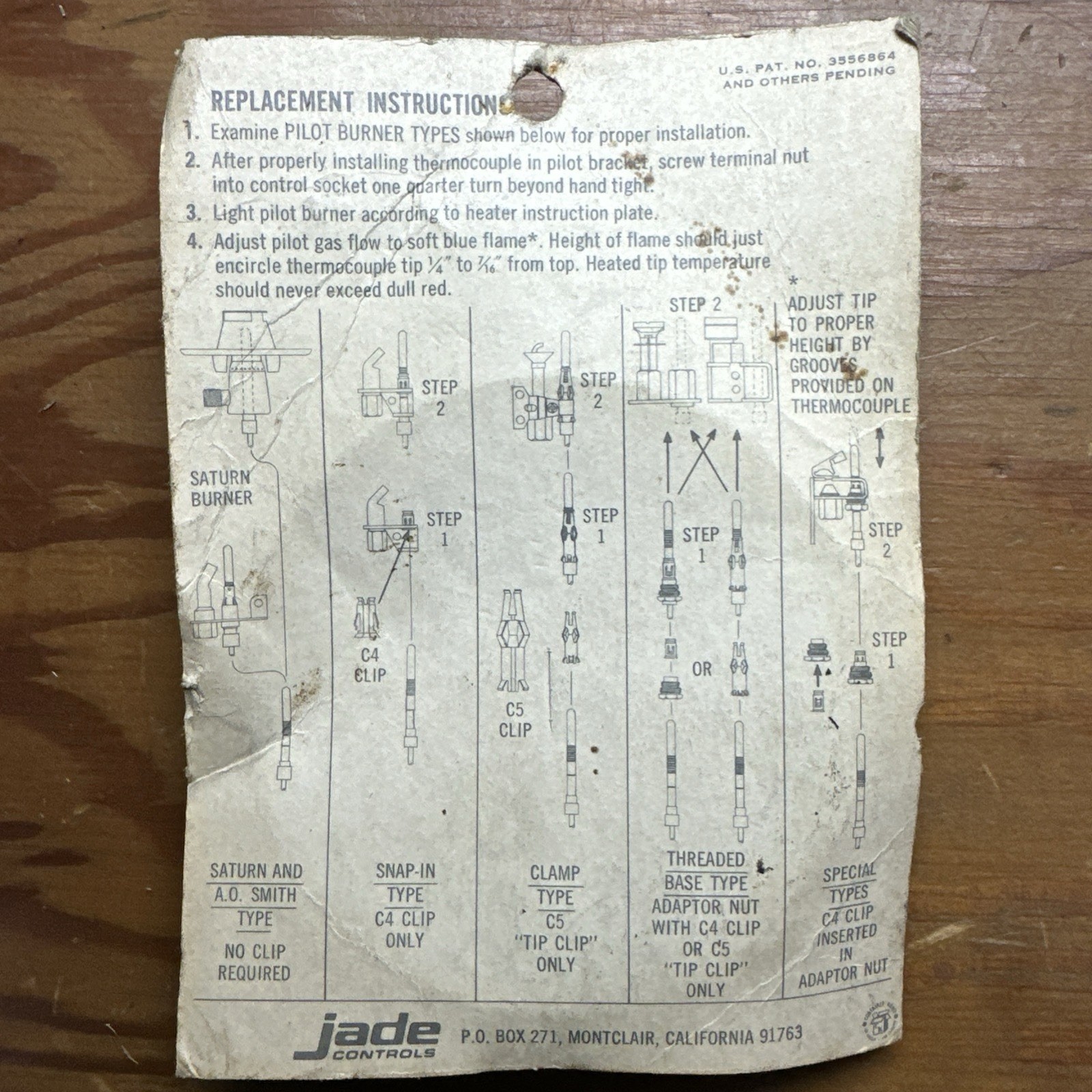 JADE CONTROLS Pilot Light Control UNIVERSAL Thermocouple #TK5 36” NOS NIP Heater