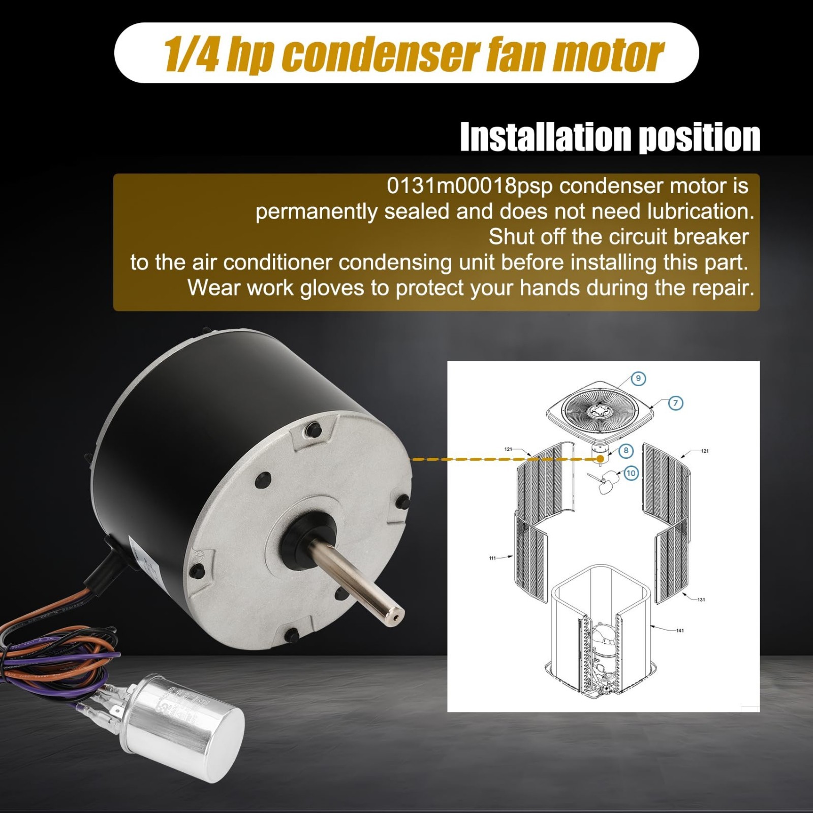 1/4 HP Condenser Fan Motor Replacement for Goodman, Janitrol, Amana AC Units