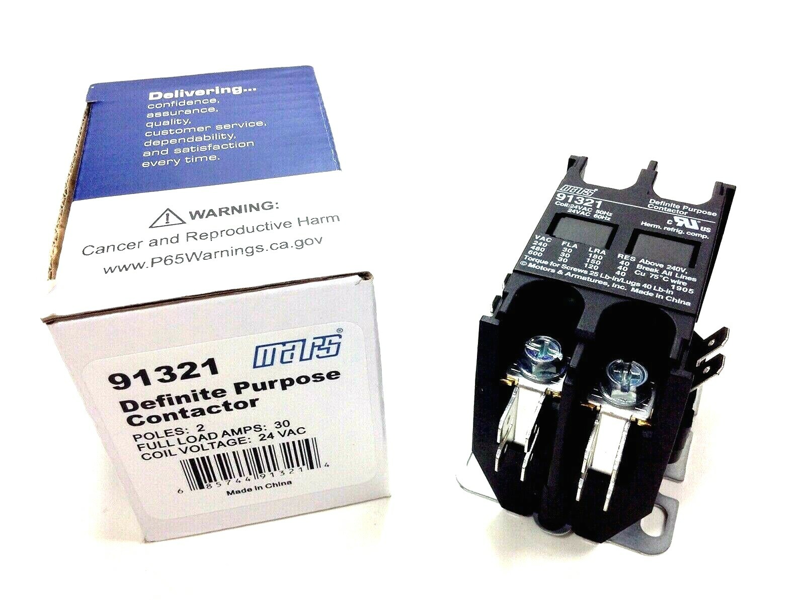 2-pole Contactor 24 volt Coil 30 amp 91321 Mars for hvac a/c condenser NEW