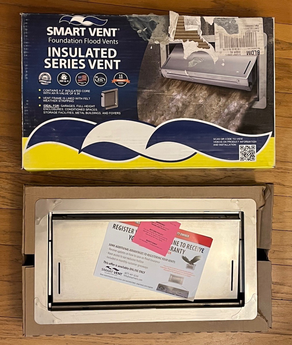 Smart Vent Insulated Foundation Flood Vent FEMA Compliant 1540-520 16″x8″ Gray