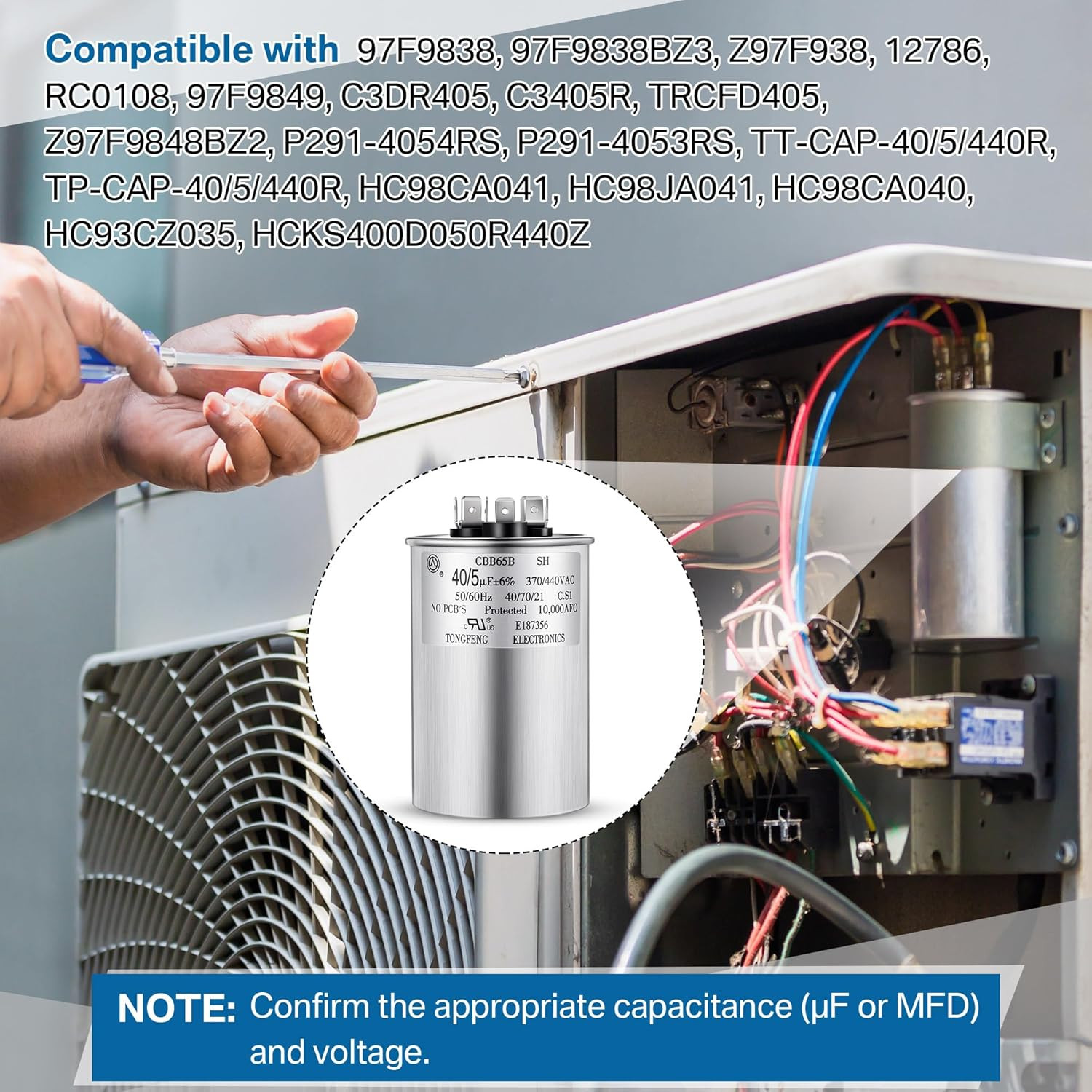 40/5 Uf Dual Run round Capacitor for CBB65B AC Motor Run Heat Pump Fan Pool Pump