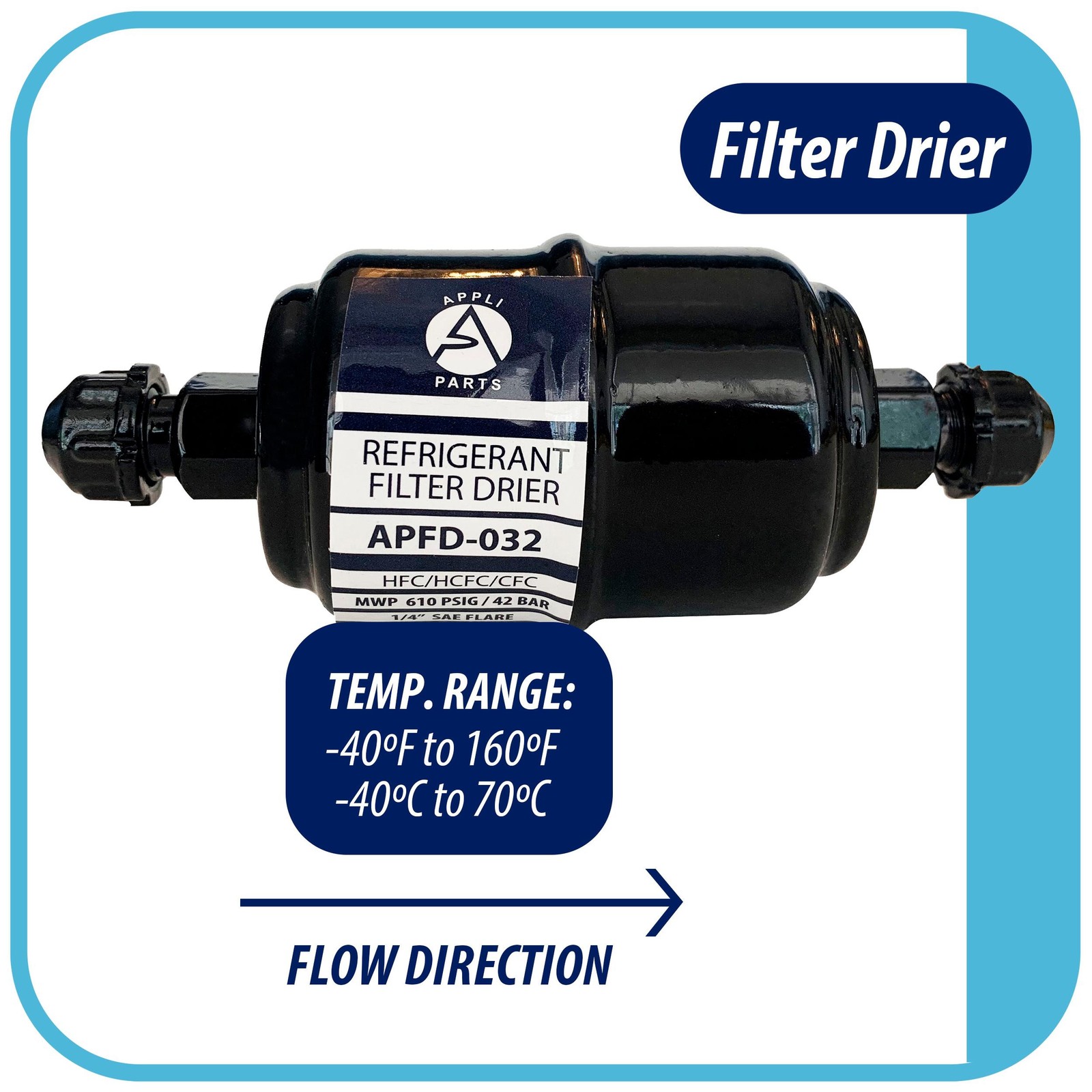 Appli Parts APFD-032 Liquid Line Filter Drier 1/4in SAE Flare Connection Univers