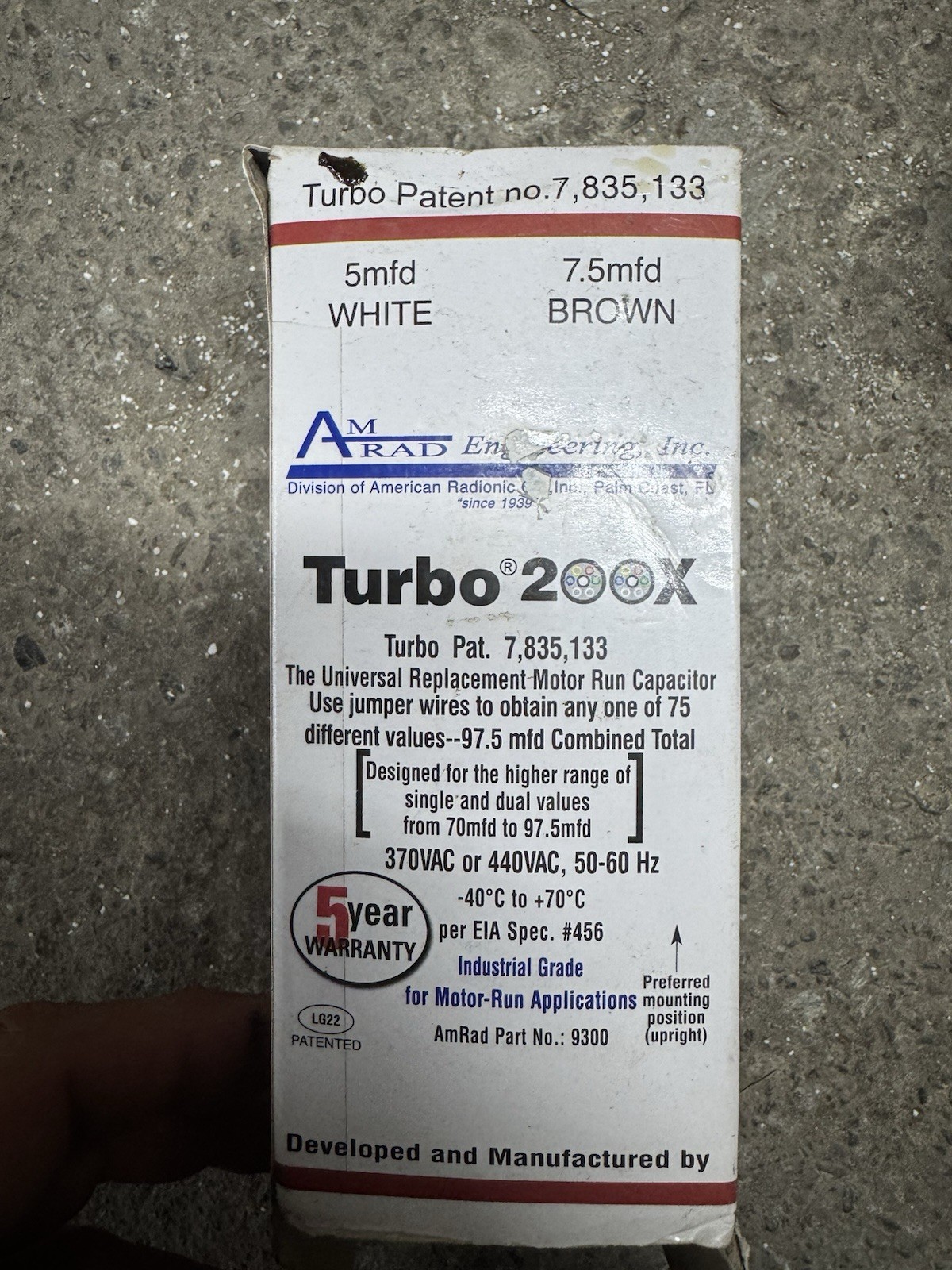 AMRAD Turbo 200 X Universal Motor – RUN Capacitor 440/370 VAC | 5.0mfd – 97.5mfd