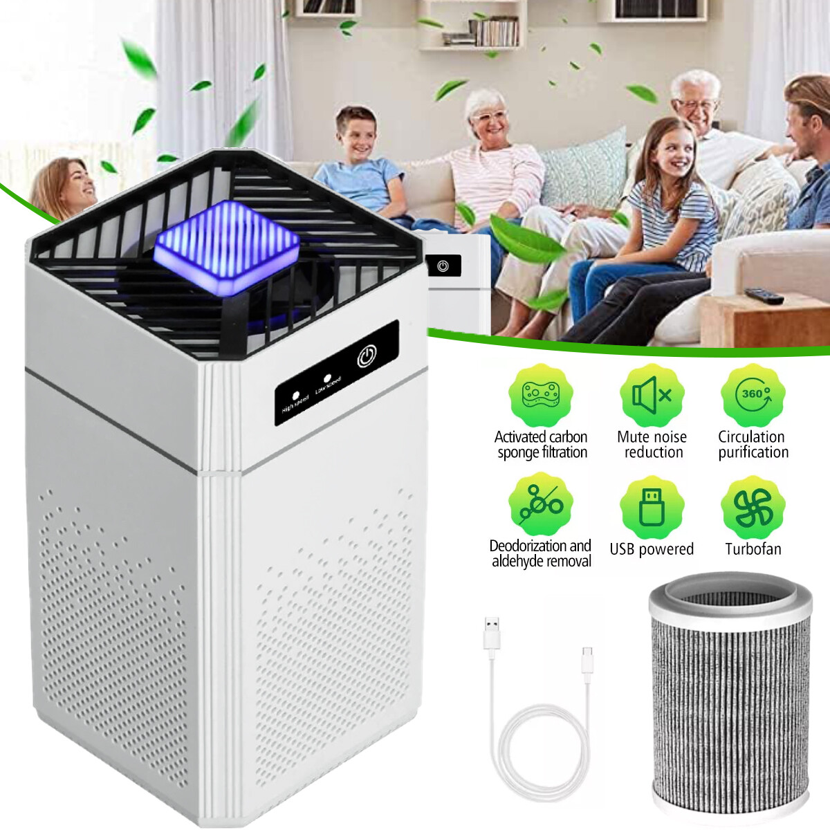 Smart Negative Air Purifier Odor Smoke Negative Ion Generator Filter Air Cleaner