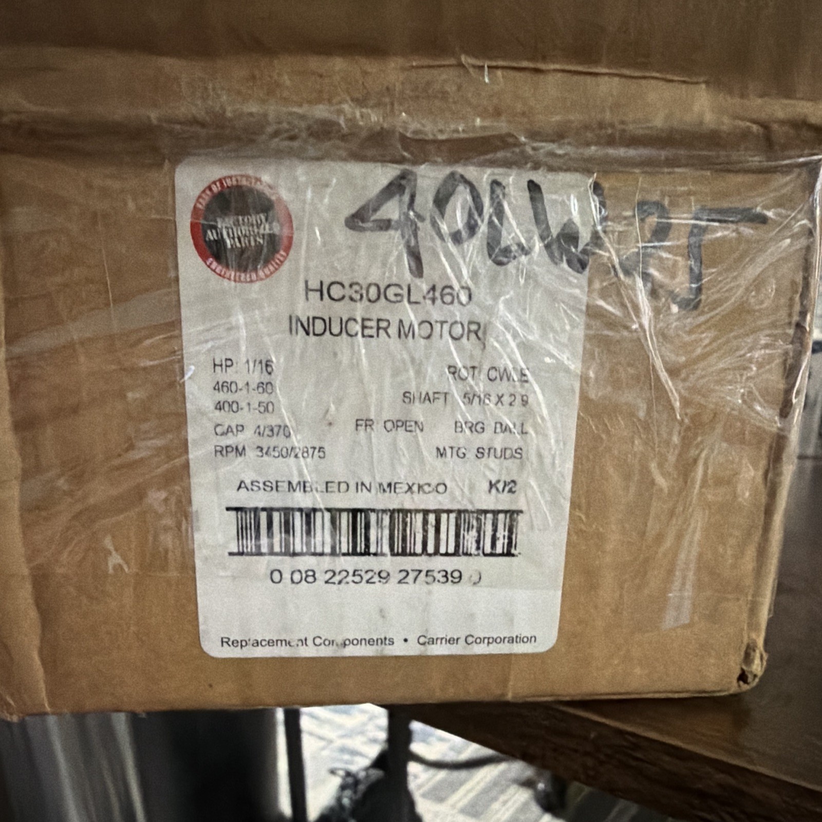Carrier Inducer Motor HC30GL460 460V 3-Phase 1/16 HP 3450 RPM