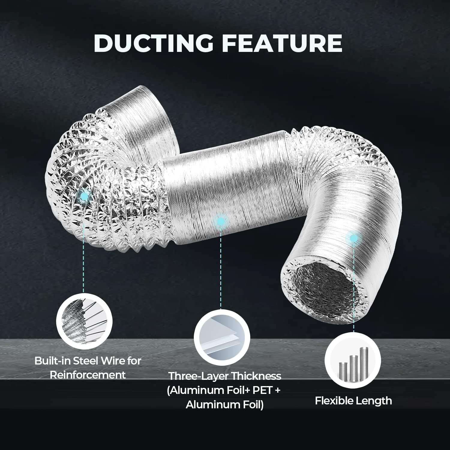 4” 6″ 8”/10″/ 14″ Flexible Aluminum Air Ducting Dryer Vent Hose HVAC w/ Clamps