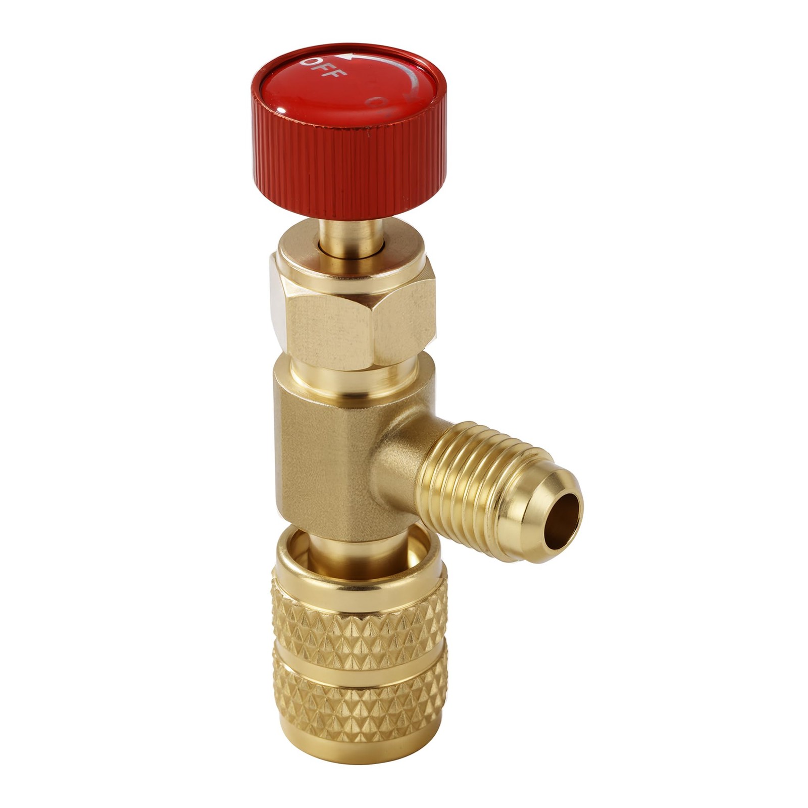 Refrigerant Charging Valve Set, 5/16″ Safety Adapter Flow R410A, Brass