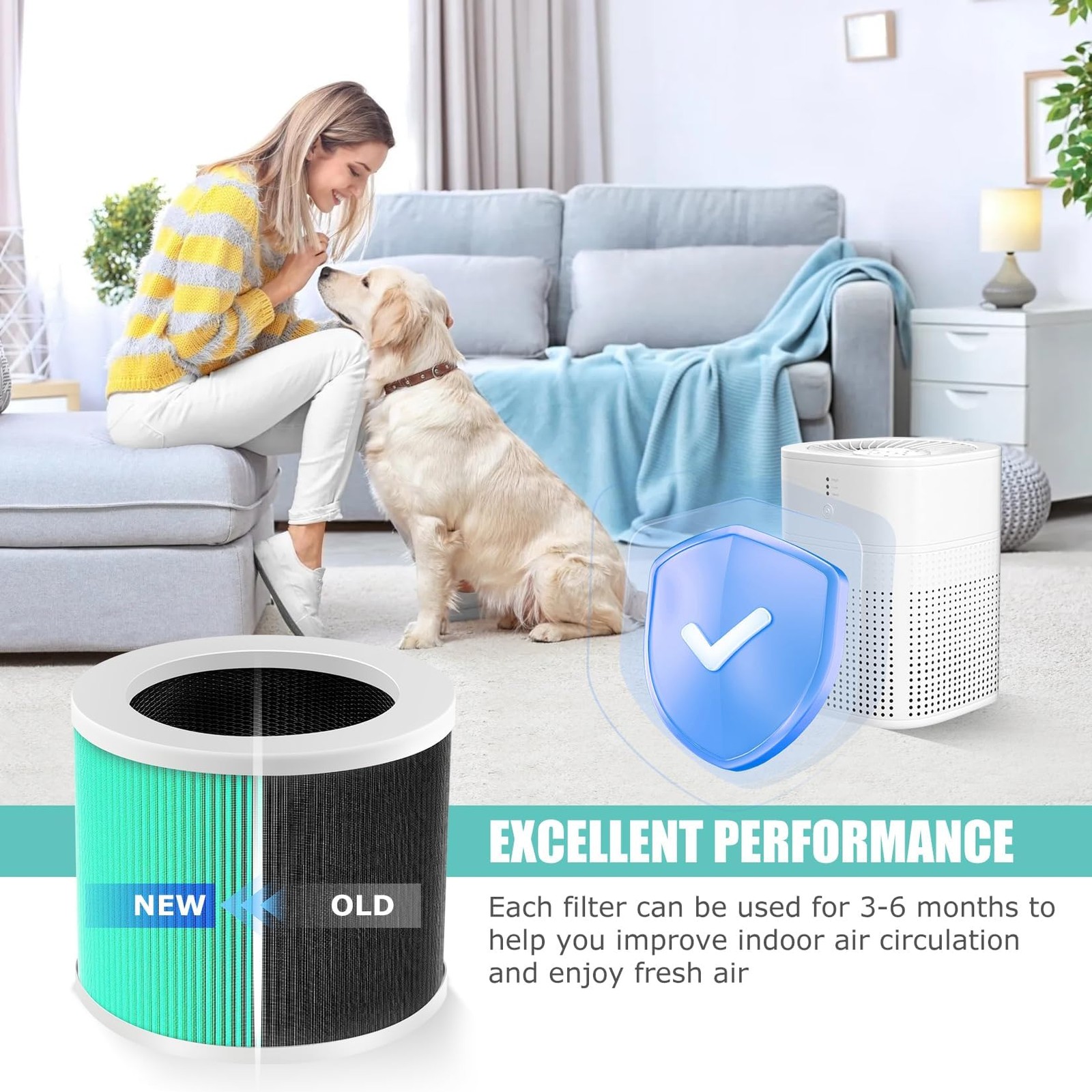 HY1800 H13 True HEPA Replacement Filter Compatible with Green