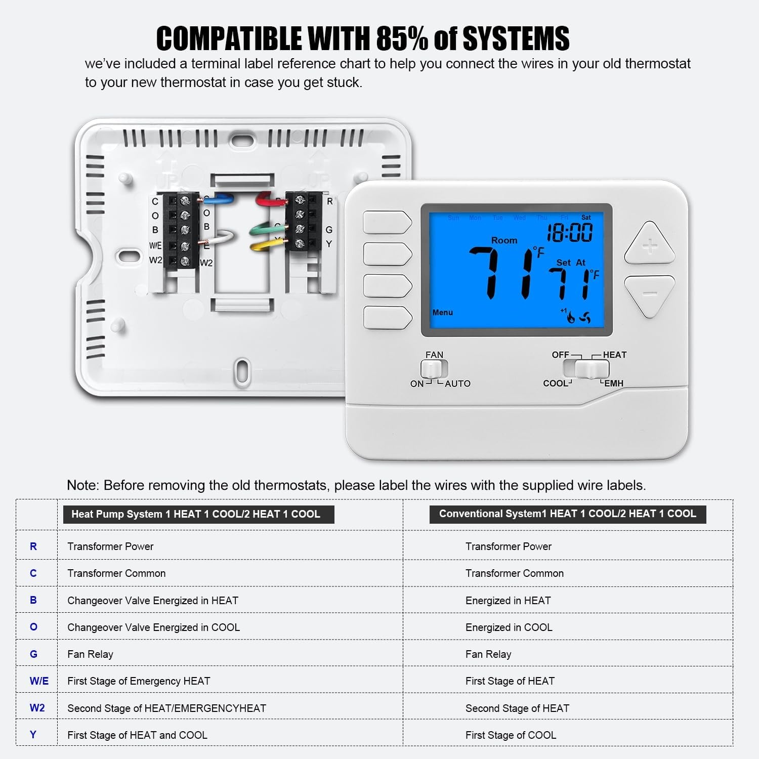 Non-Programmable Heat Pump Thermostat for Home Up to 2 Heat/1 Cool