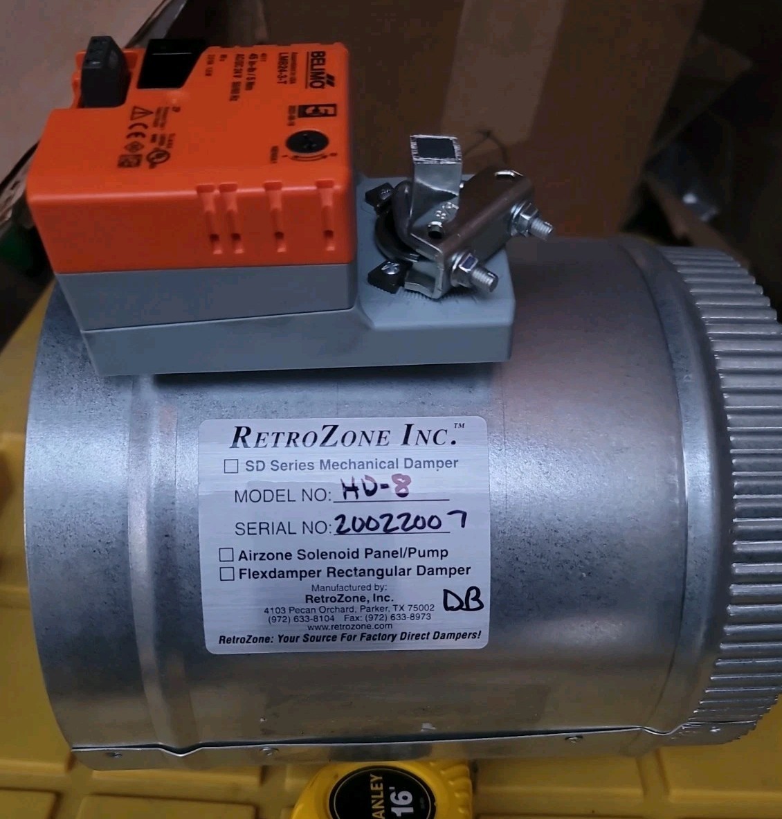 SD 8″ Belimo 3 wire Motorized 24v round zone control damper RetroZone HD-8