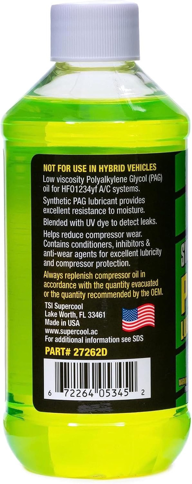 TSI Supercool 27262D PAG 46 Oil w/UV Dye 8oz for R1234YF Auto AC System
