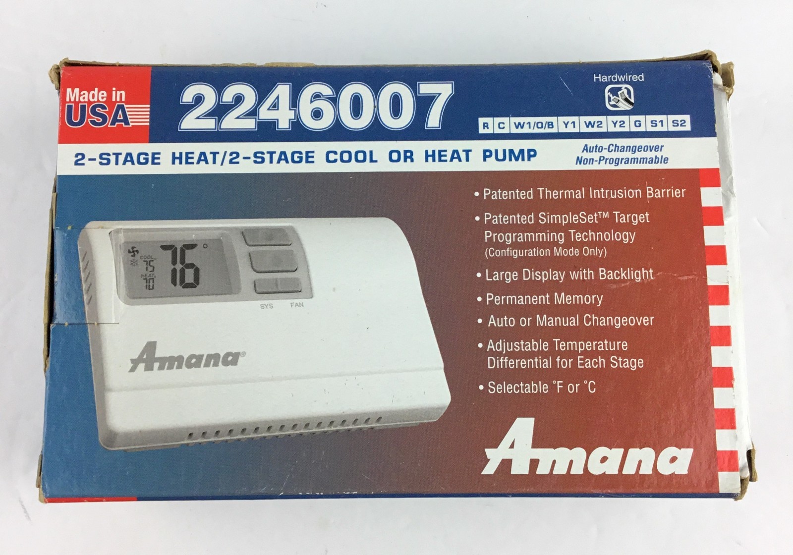 Amana 2246007 Non Programmable Thermostat 2 Stage Heat 2 Stage Cool Or Heat Pump