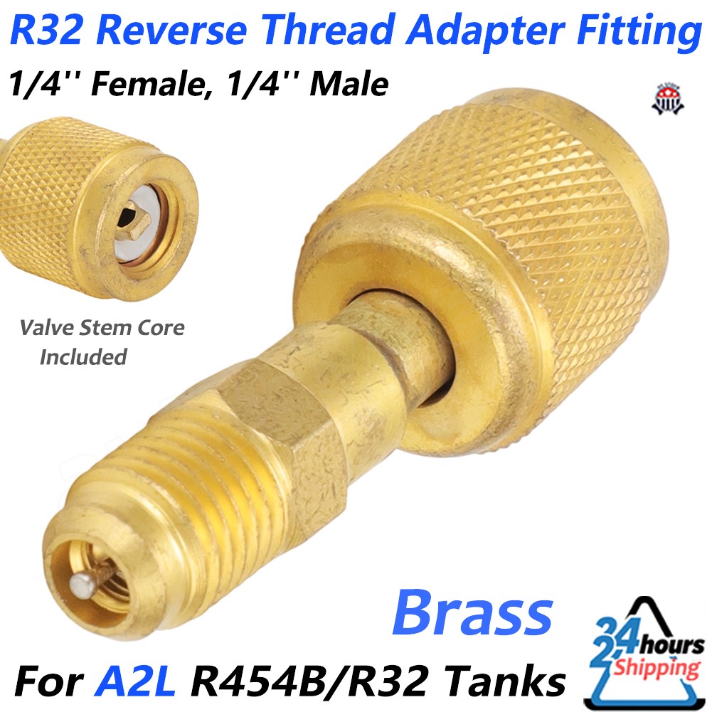 R454B/R32 Tanks HVAC R32 Reverse Thread 1/4” Female, 1/4” Male Adapter For A2L