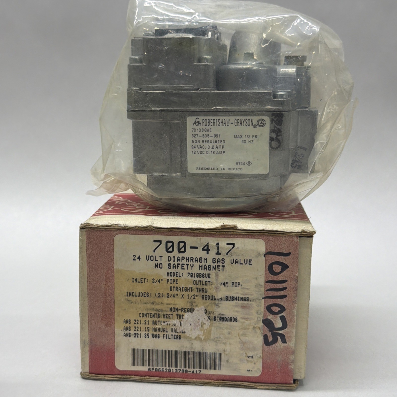 700-417 ROBERTSHAW 24V DIAPHRAGM GAS VALVE -MODEL 7010BGVE- 3/4″ IN 3/4″ OUT