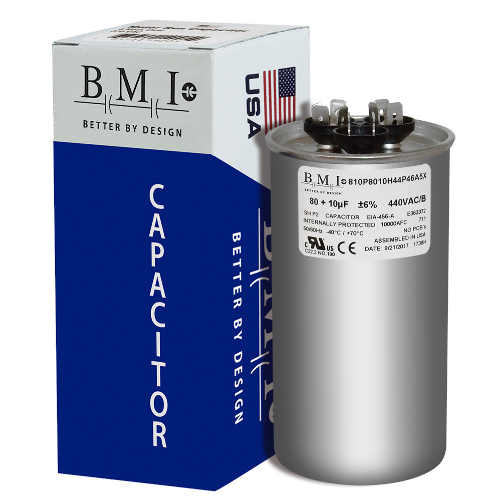 80 + 10 uF MFD x 370 / 440 VAC Motor Run Capacitor BMI # 810P8010H44P46A5X USA