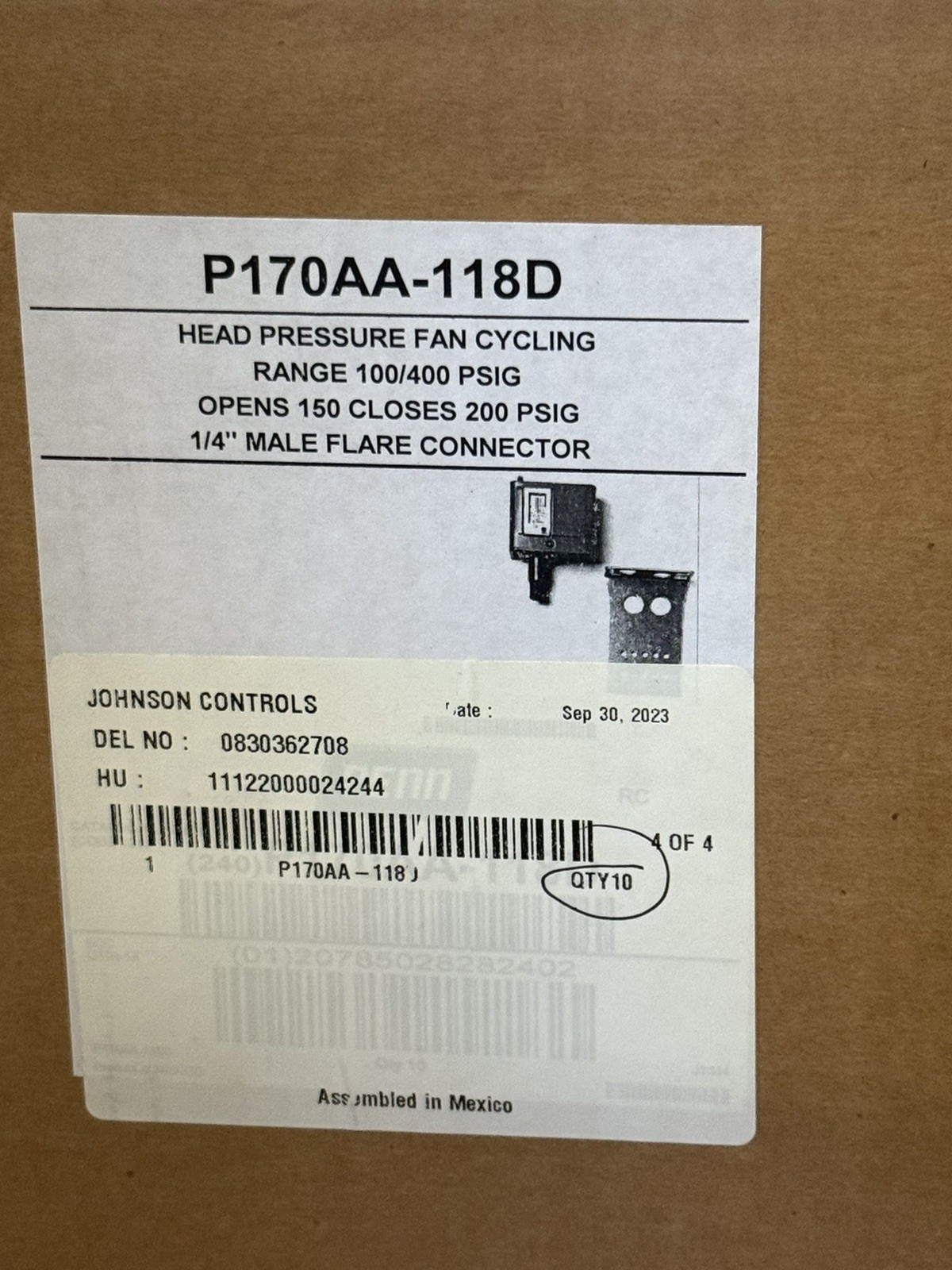 Johnson Controls Pressure Control, 100 to 400 P170AA-118D