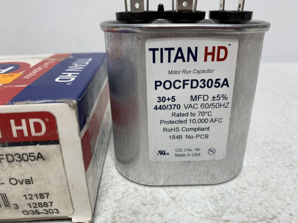 Titan POCFD305A Motor Run Capacitor 30/5 MFD 440/370V Oval
