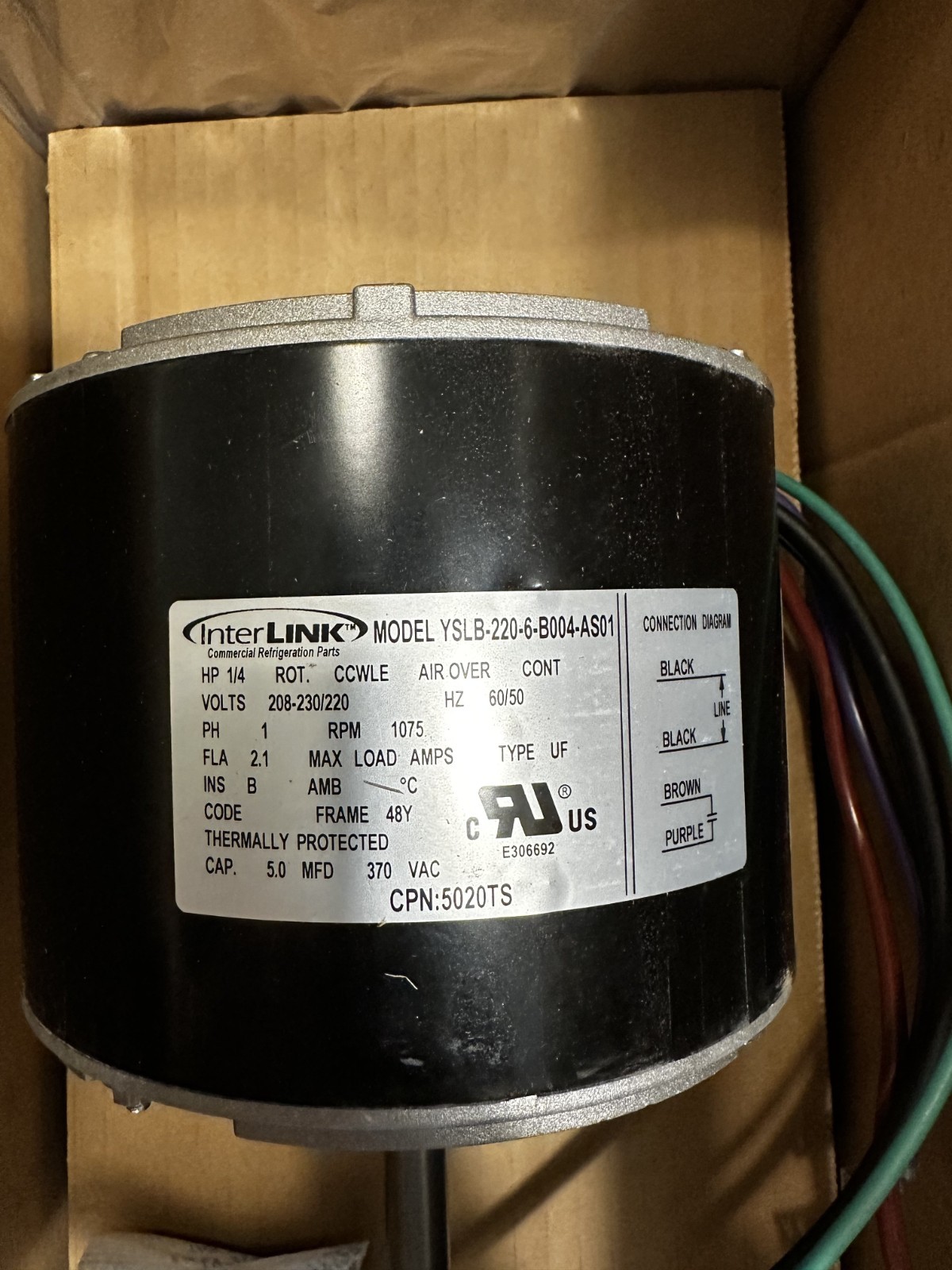 Heatcraft 5020TS is an OEM 1/4 HP HVAC condenser fan motor