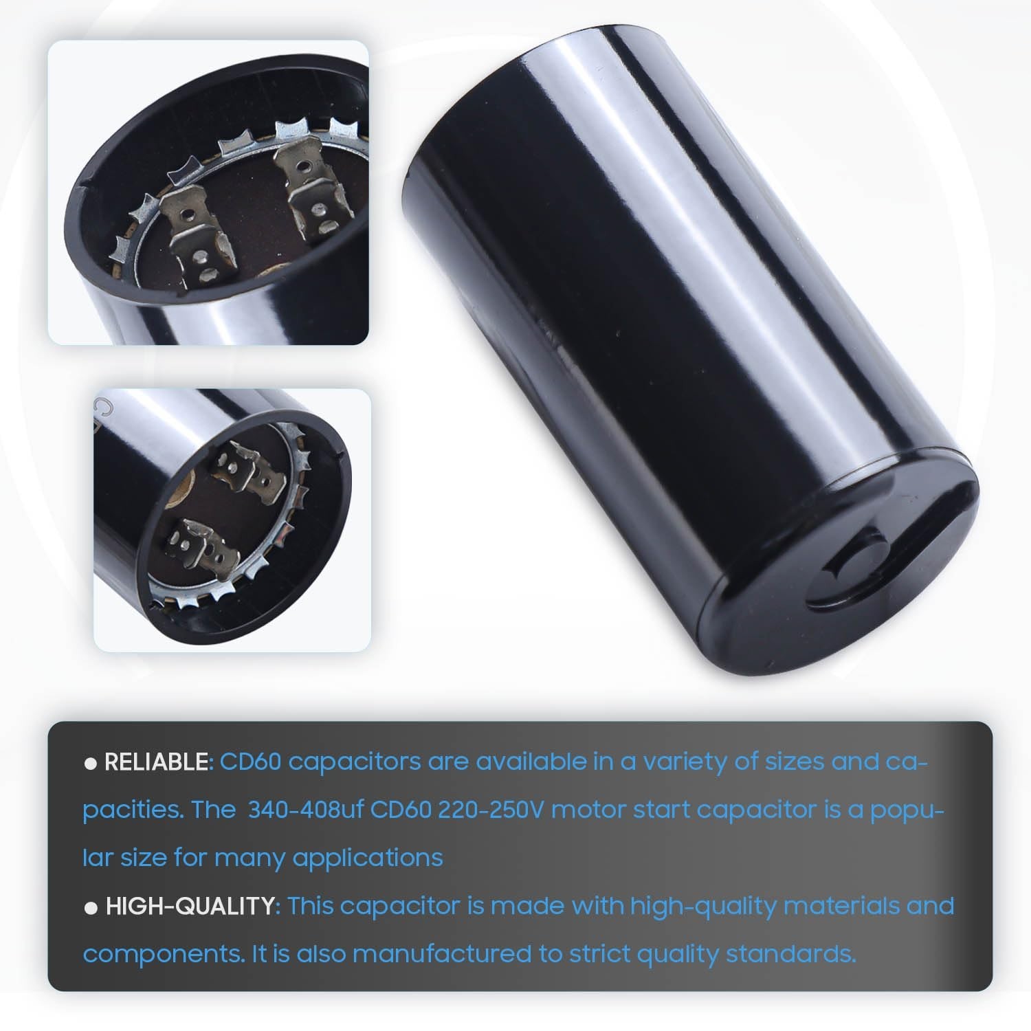 Reliable 340-408 uf Motor Start Capacitor 220-250V with Enhanced Safety Features