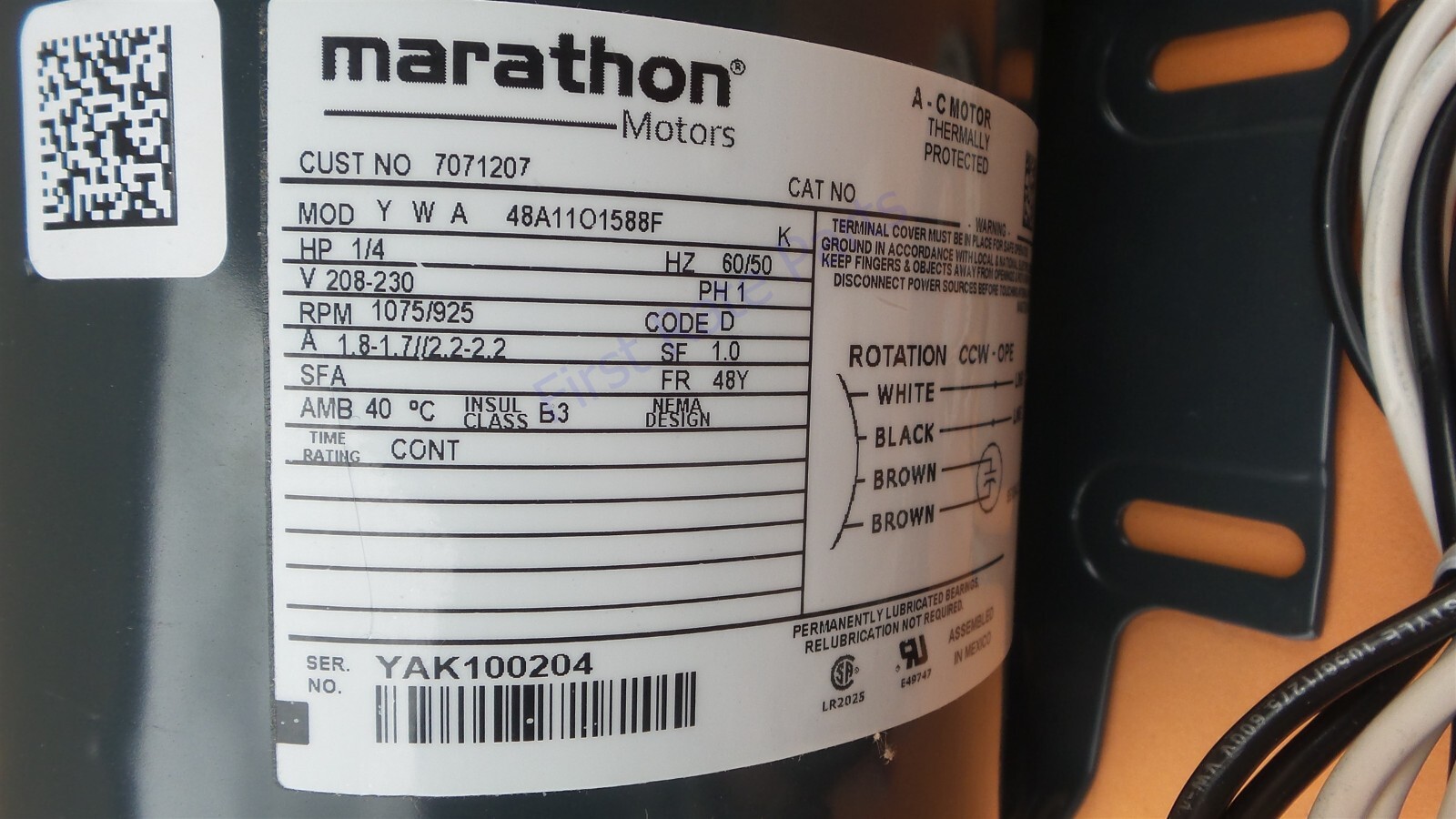 Heatcraft Refrigeration 7071207 Fan Motor 7071207S Bohn Hussmann 1/4HP 230V NEW