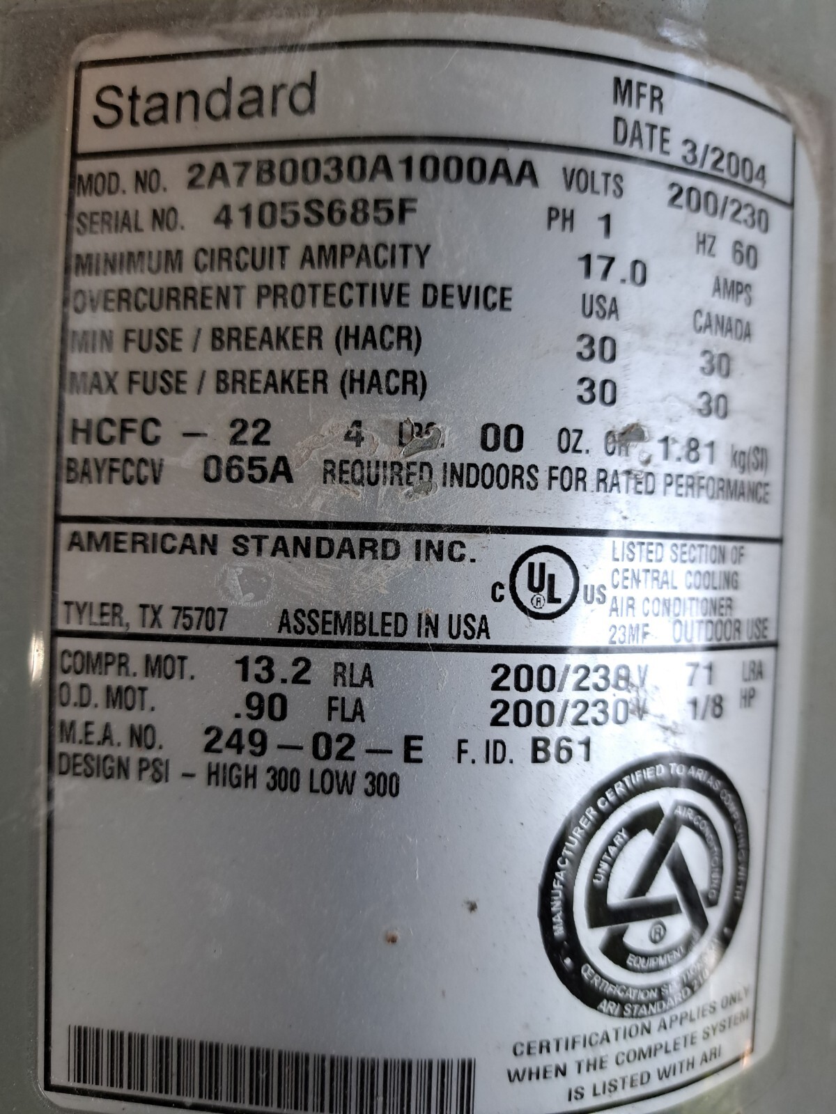 Trane X70370271010 5KCP39DGV441AS 1/8 HP 1100rpm fan motor