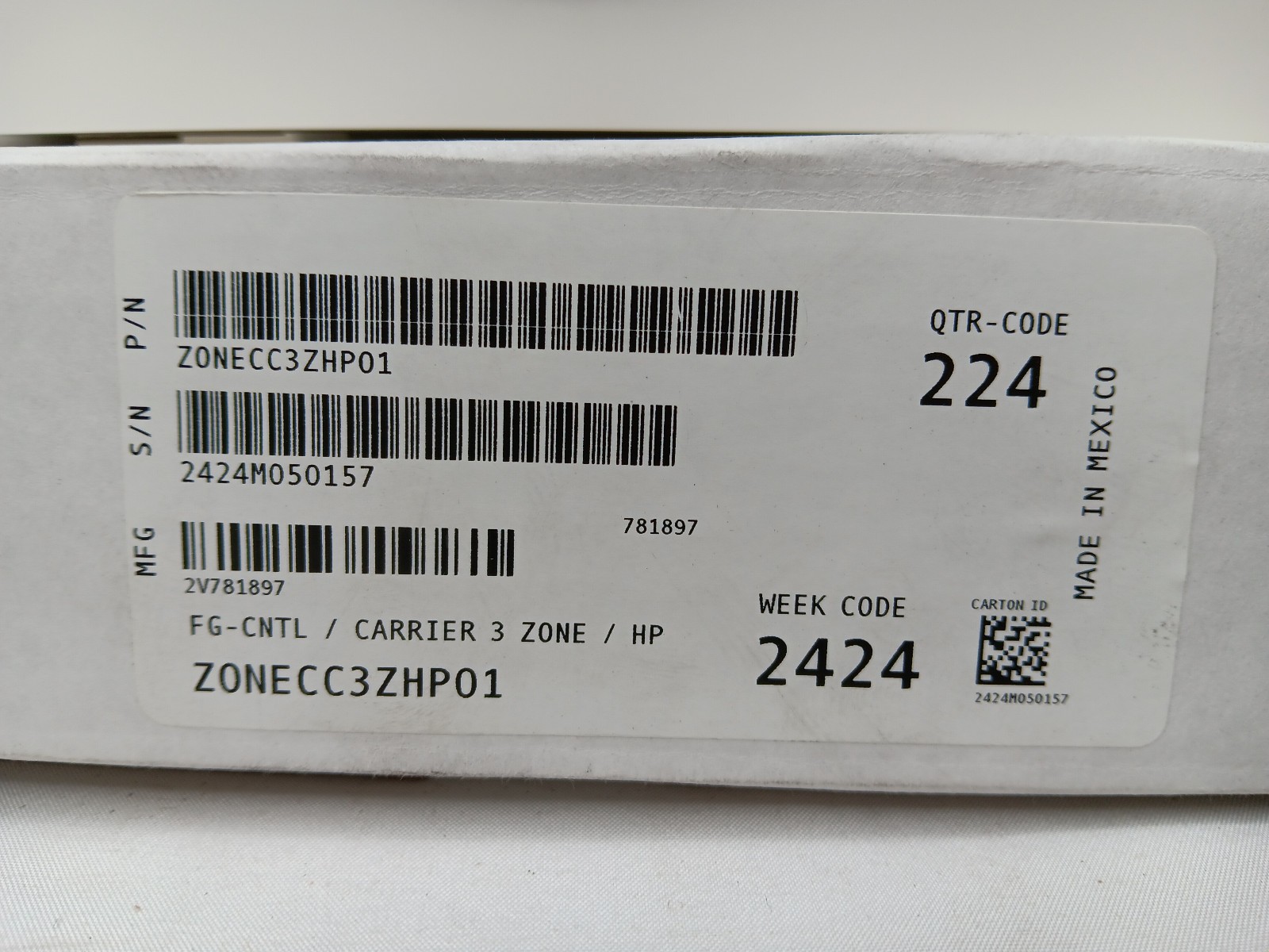 Carrier ZONECC3ZHP01 Comfort Zone Three Zone Controller