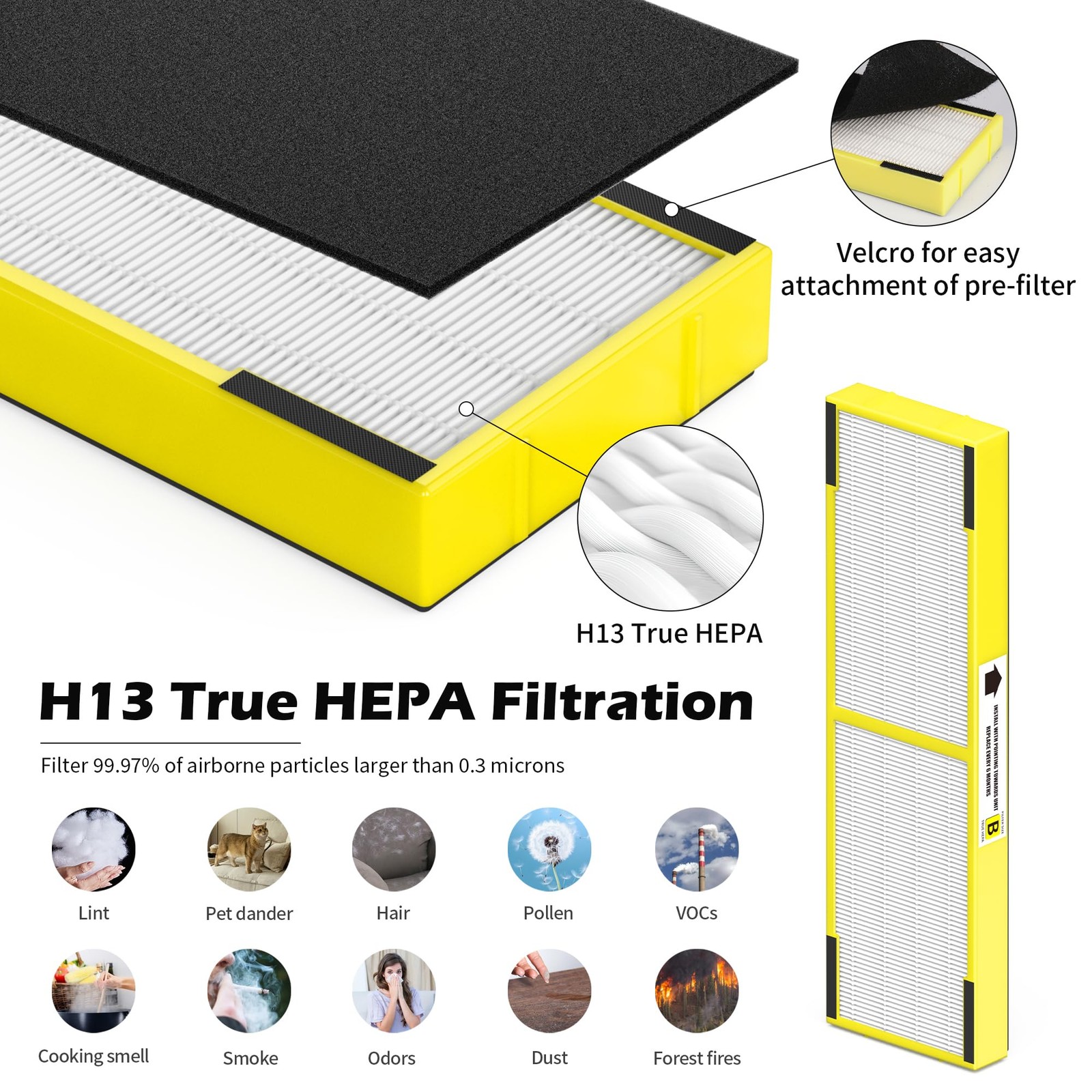 3 pack L:15.7″ x H:6.8″ x W:1.22″, Pure 3HEPA+9Carbon+1 LB4000 uv bulb