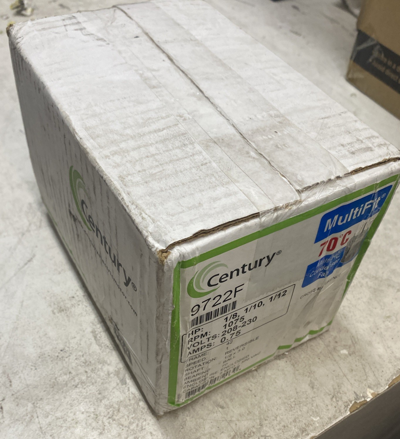 Century 9722 1/12 To 1/8Hp Condenser Fan Motor, 1075 Rpm