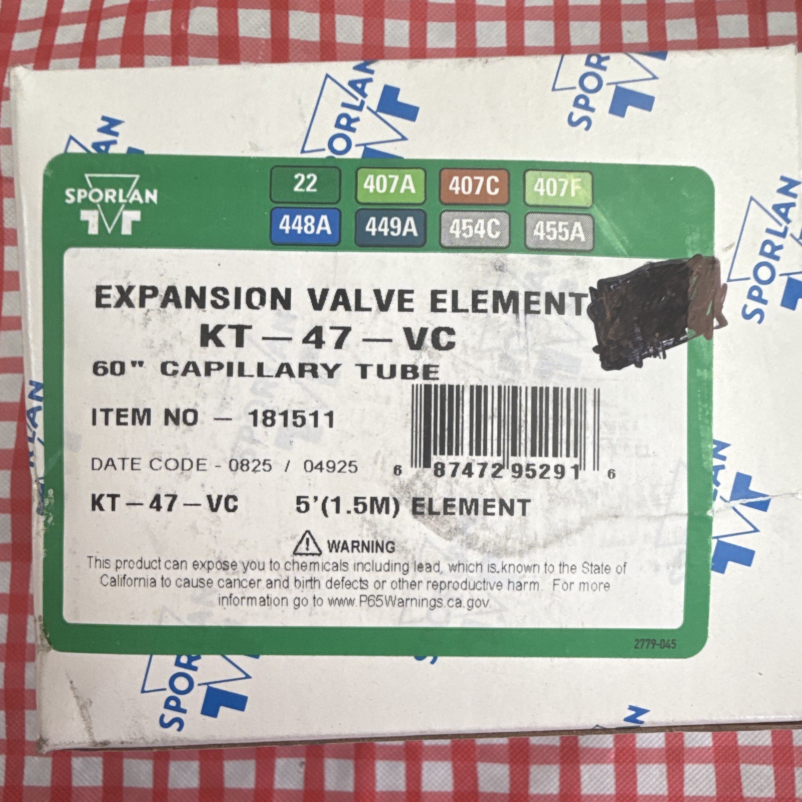 Sporlan KT-47-VC Expansion Valve Element, Copper, 60 in Capillary Tube 181511