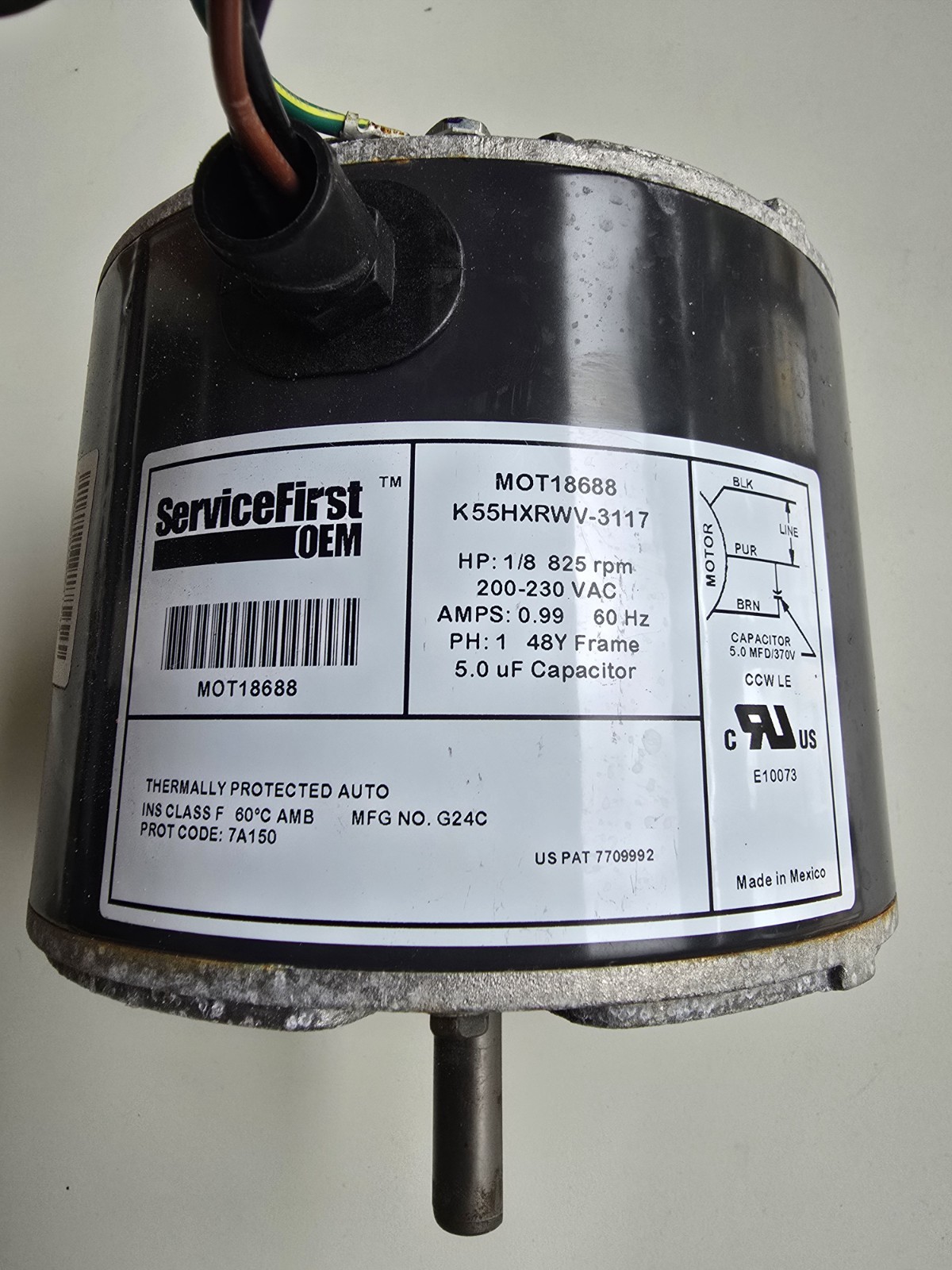 Trane MOT18688 Heat Pump Condenser Fan Motor 200-230V 825 RPM 1/8HP