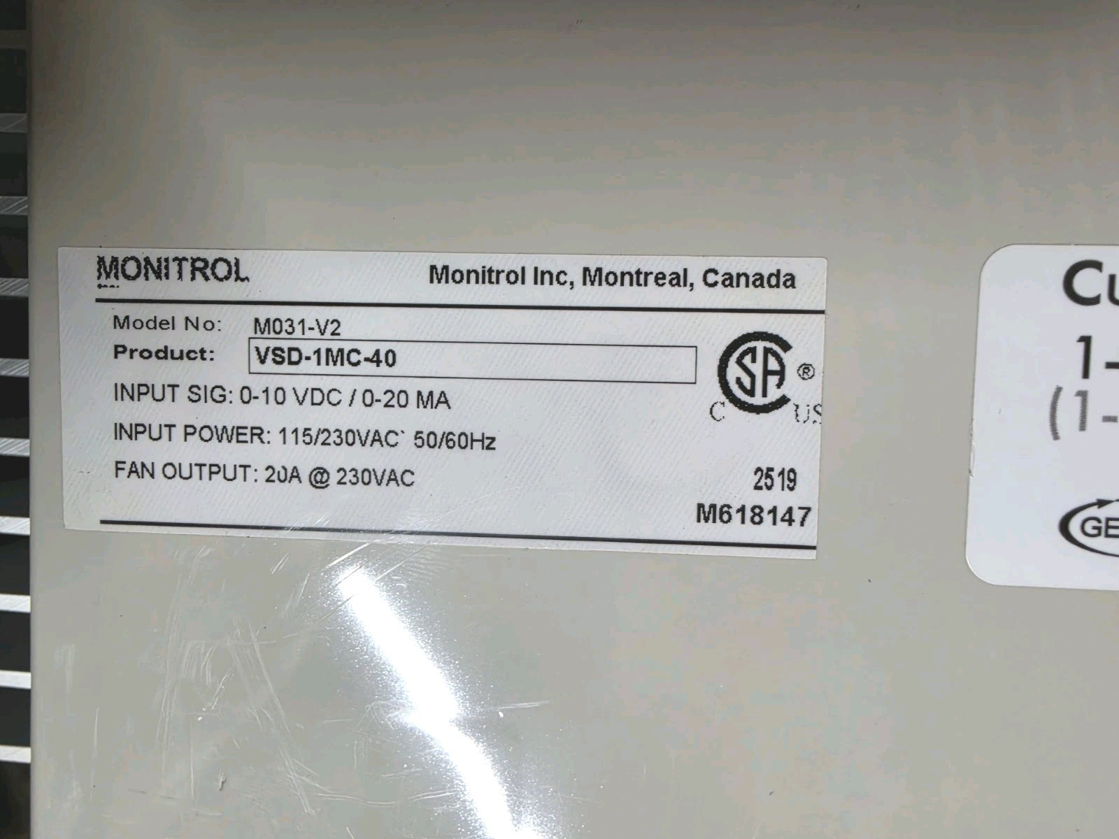 Monitrol Varifan VSD-1MC-40 Variable Speed Fan Controller 40A M031-V2 Working…