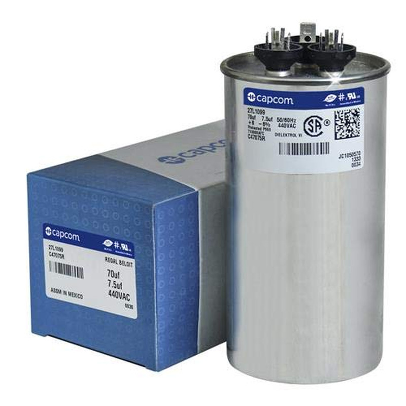 Carrier P291-7074R – 70 + 7.5 Uf MFD X 440 VAC Replacement Dual Capacitor round