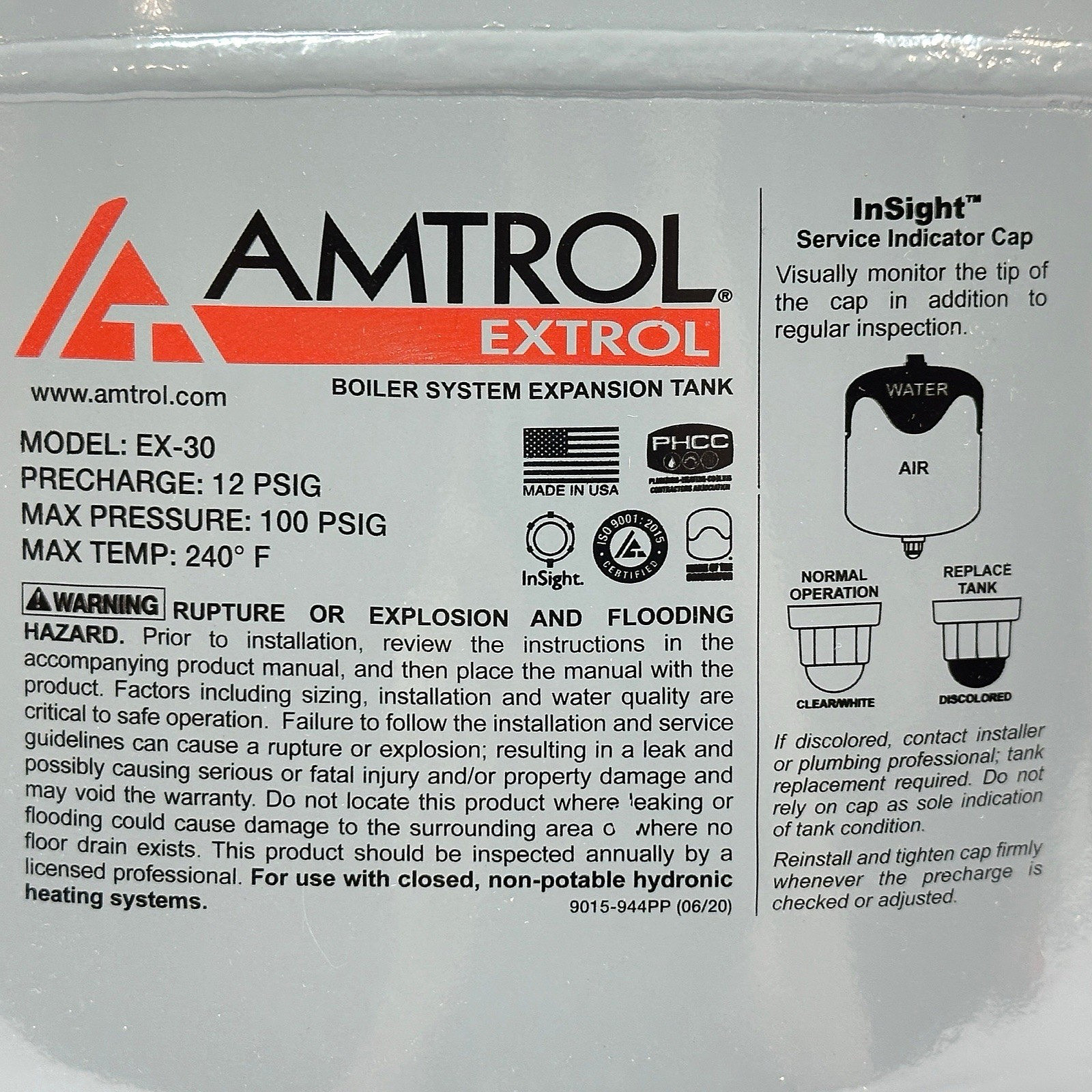 Amtrol Extrol EX-30 Boiler Expansion Tank – 102-1 (Dented Corner / Scuff Marks)